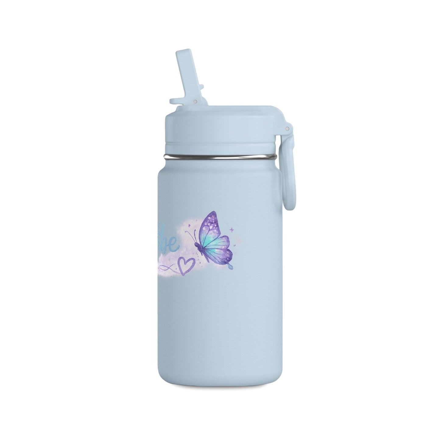 NeuroVibe Butterfly Mini Water Bottle | Kids Back-to-School Drink Bottle | Purple Teal School Hydration Bottle