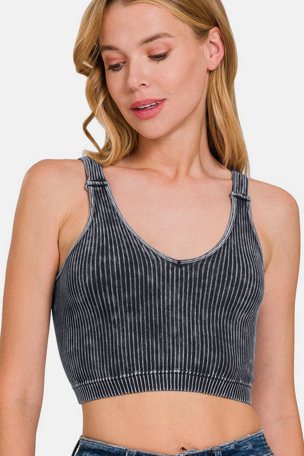✨Washed V-Neck Crop| Midnight