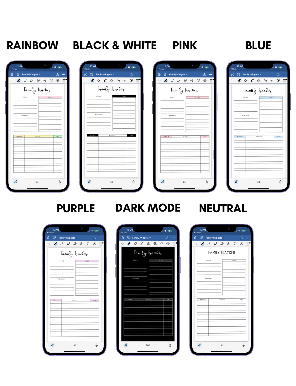 Digital Phone Planner Family Widgets