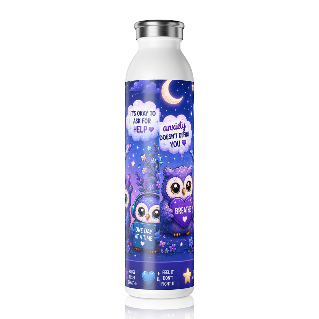 NeuroVibe Anxiety Awareness Water Bottle | “It’s Okay to Not Be Okay” Owl Mental Health Tumbler | NeuroVibe Shop™