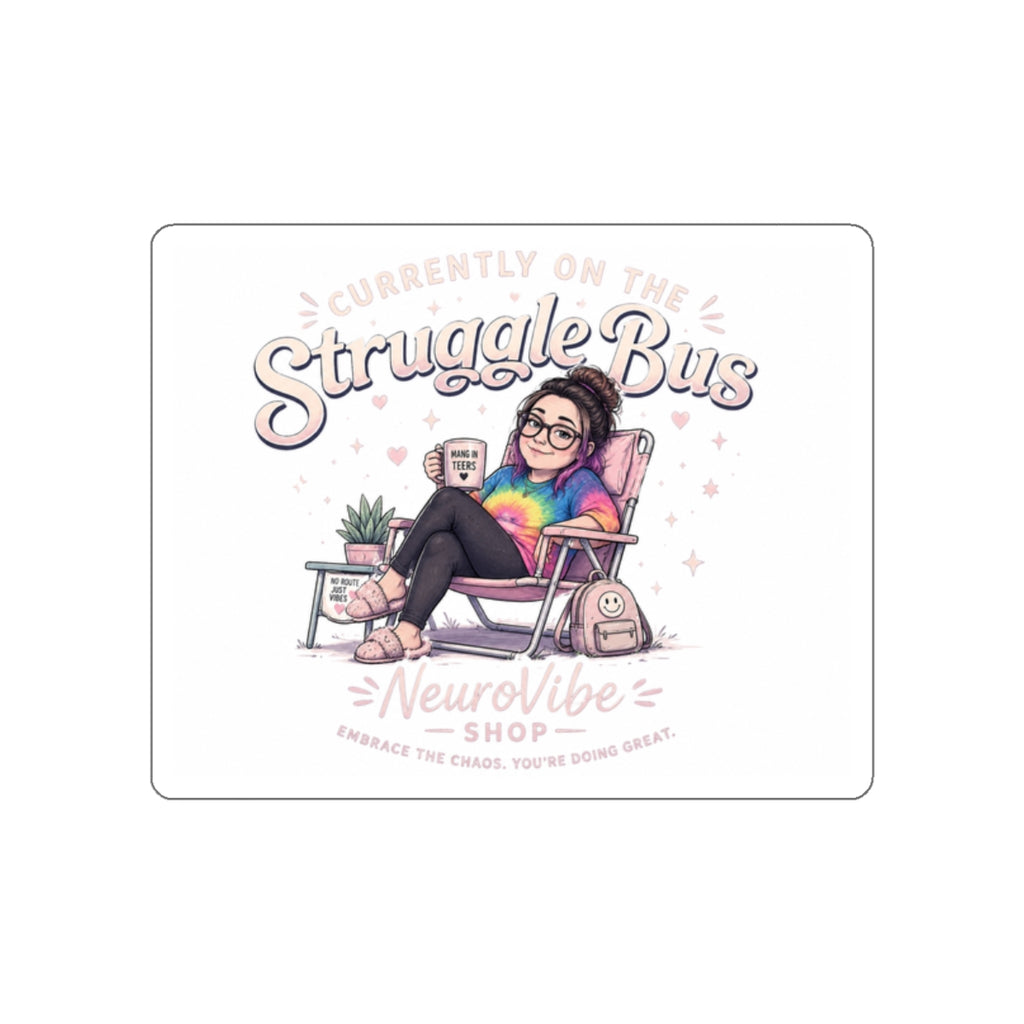 Currently on the Struggle Bus Sticker Beach Chair | Retro Mental Health Decal | NeuroVibe Shop™