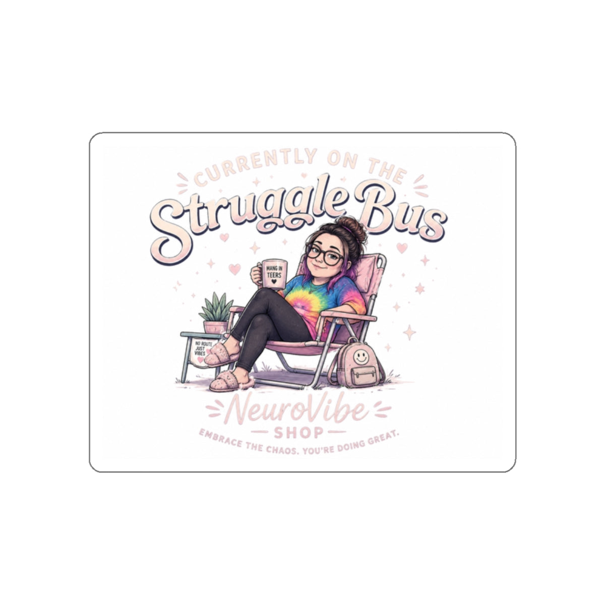 Currently on the Struggle Bus Sticker Beach Chair | Retro Mental Health Decal | NeuroVibe Shop™