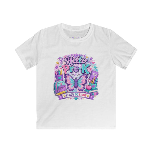 Hello Pre-K Ready to Shine T-Shirt | Preschool Butterfly Shirt | First Day of School Tee | Back to School Kids Apparel 🦋📚💜✨