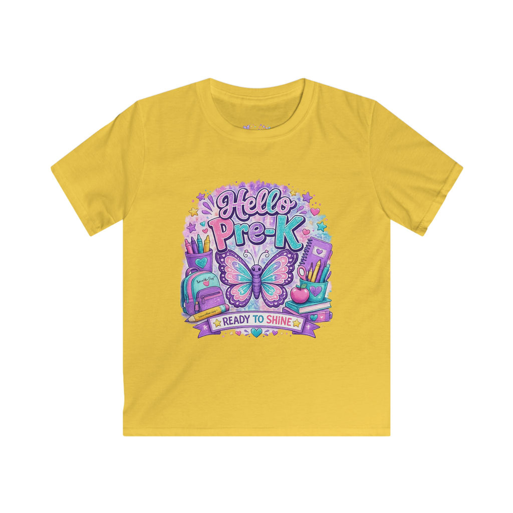 Hello Pre-K Ready to Shine T-Shirt | Preschool Butterfly Shirt | First Day of School Tee | Back to School Kids Apparel 🦋📚💜✨
