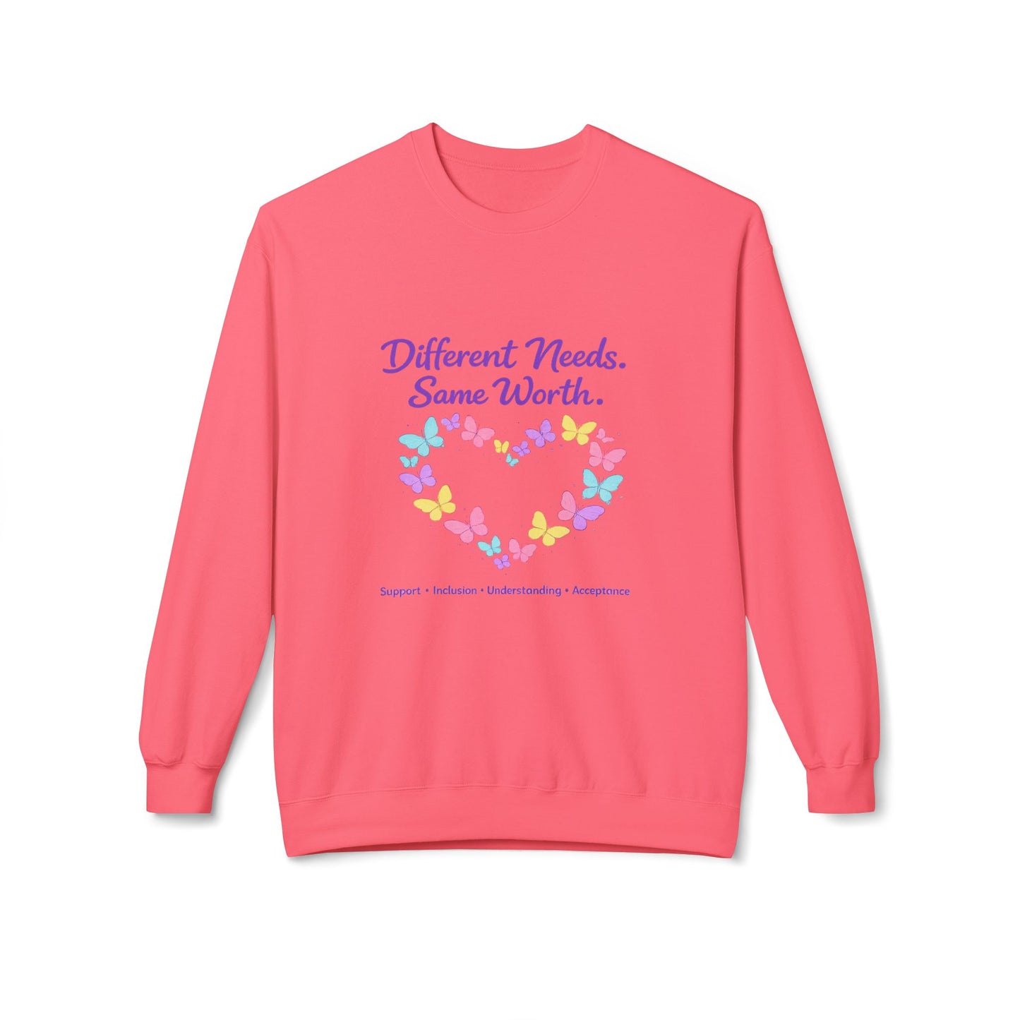 Different Needs Same Worth Crewneck | Special Needs Awareness Sweatshirt | Neurodiversity Acceptance Butterfly Sweatshirt | Inclusion Support Sweatshirt