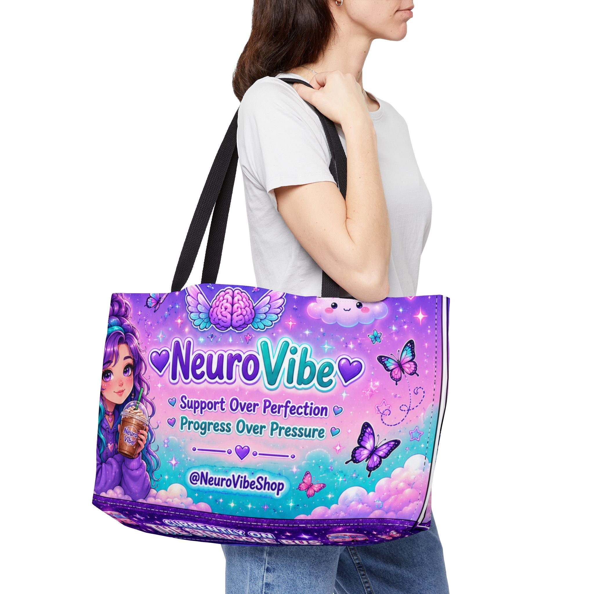 Weekender Tote Bag - NeuroVibe Support Over Perfection Motivational Tote | NeuroVibe Shop™