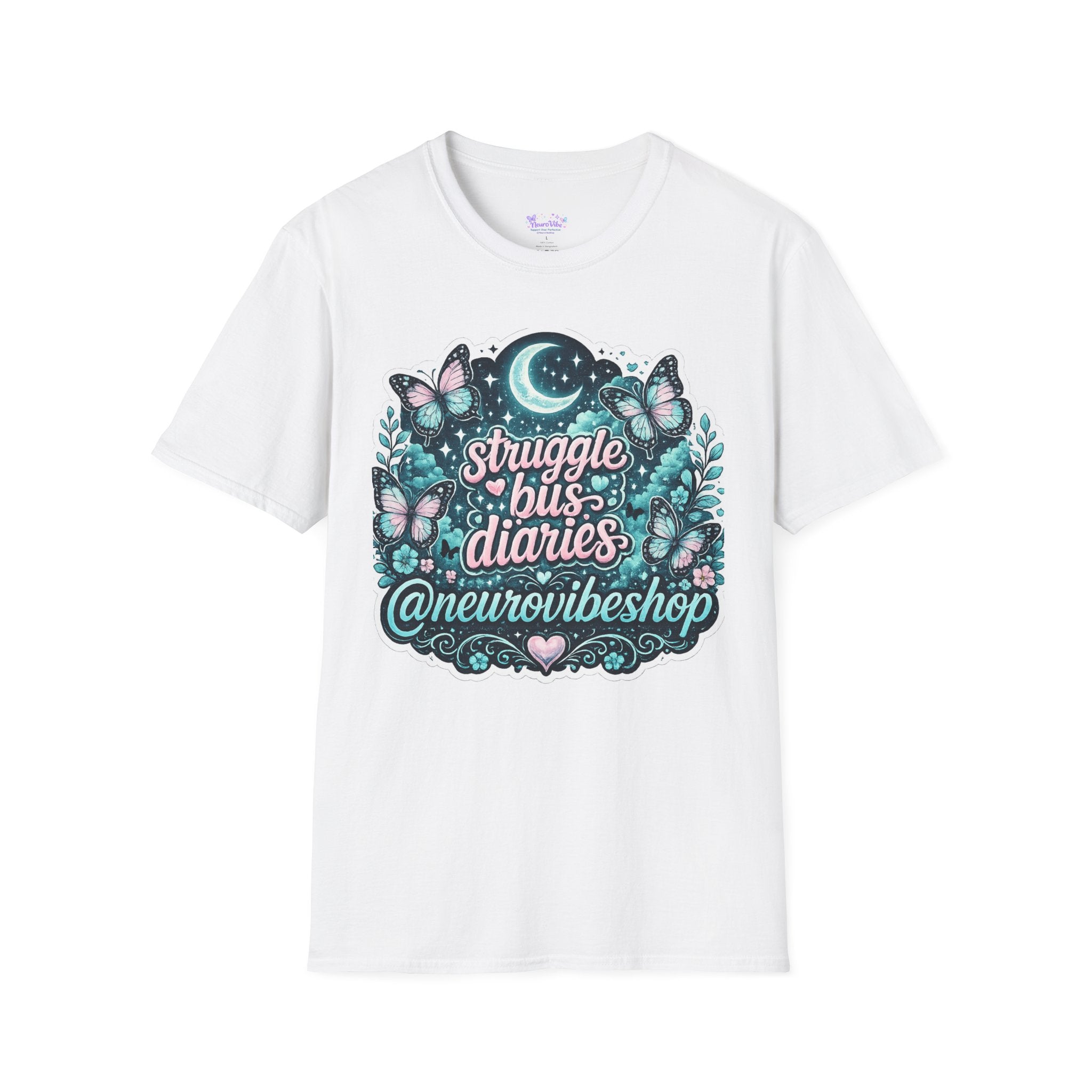 Struggle Bus Diaries Moon Shirt | Neurodivergent Mom Gift | ADHD Autism Awareness Tee | Butterfly Graphic Shirt | NeuroVibe Apparel