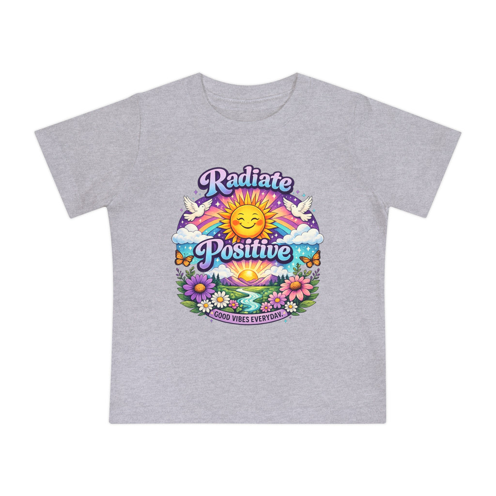 Radiate Positive Toddler T-Shirt – Purple Teal Sunshine Graphic Tee | Positive Vibes Kids Shirt | Inspirational Rainbow Toddler Clothing
