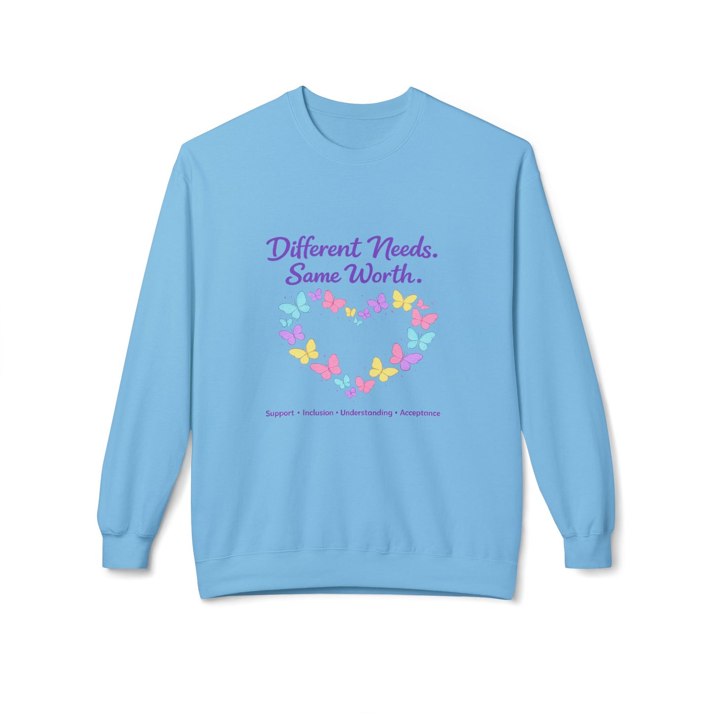 Different Needs Same Worth Crewneck | Special Needs Awareness Sweatshirt | Neurodiversity Acceptance Butterfly Sweatshirt | Inclusion Support Sweatshirt