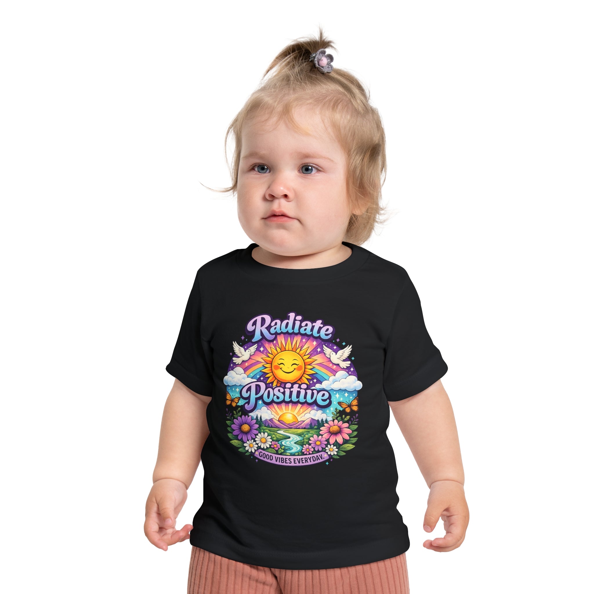Radiate Positive Toddler T-Shirt – Purple Teal Sunshine Graphic Tee | Positive Vibes Kids Shirt | Inspirational Rainbow Toddler Clothing
