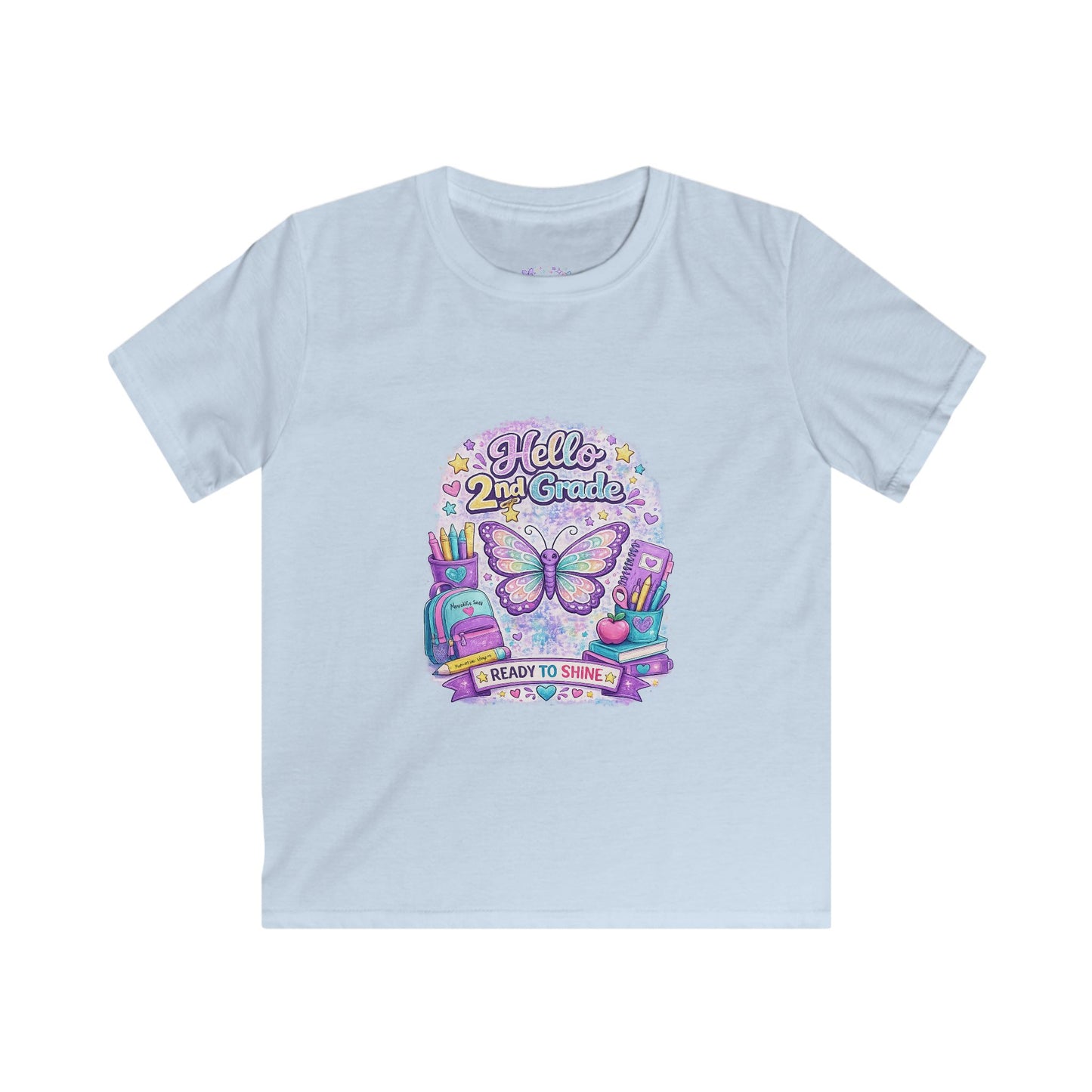 Hello 2nd Grade Ready to Shine T-Shirt | Second Grade Butterfly Shirt | First Day of School Tee | Back to School Kids Apparel 🦋🎒📚💜✨