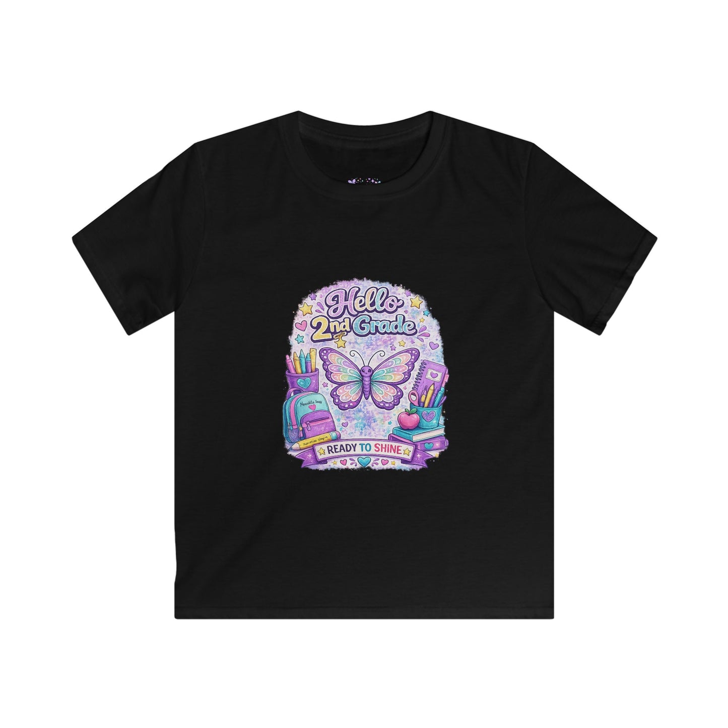 Hello 2nd Grade Ready to Shine T-Shirt | Second Grade Butterfly Shirt | First Day of School Tee | Back to School Kids Apparel 🦋🎒📚💜✨