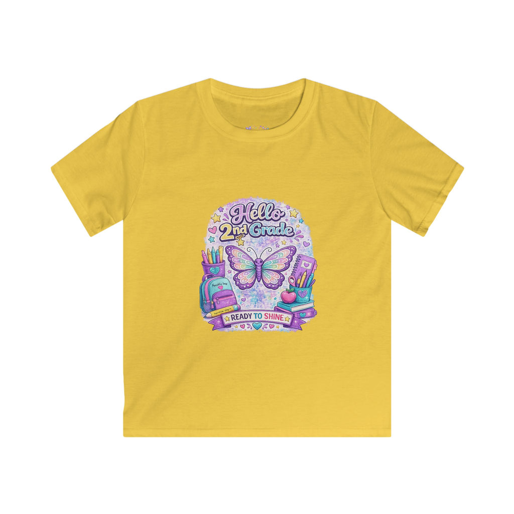 Hello 2nd Grade Ready to Shine T-Shirt | Second Grade Butterfly Shirt | First Day of School Tee | Back to School Kids Apparel 🦋🎒📚💜✨