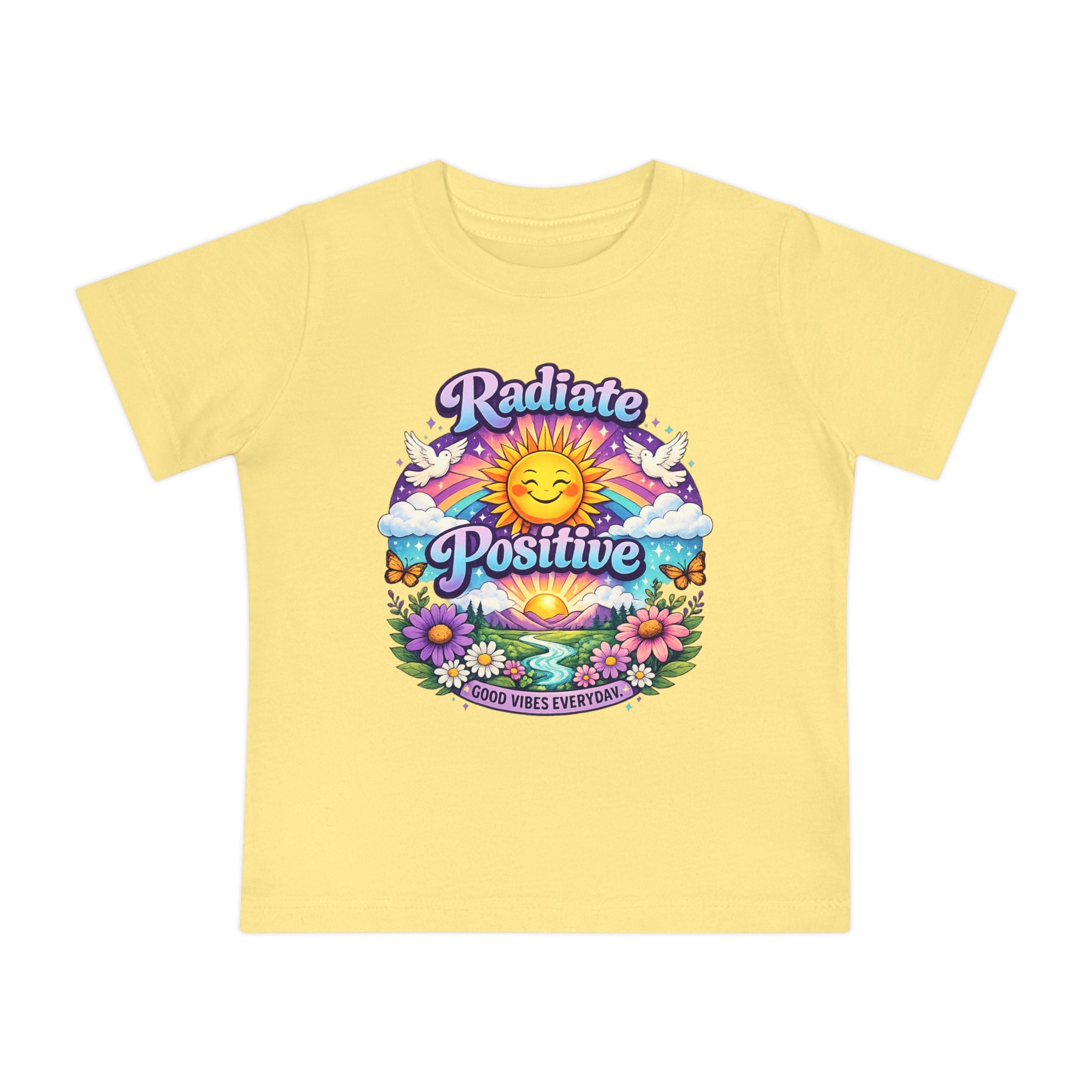 Radiate Positive Toddler T-Shirt – Purple Teal Sunshine Graphic Tee | Positive Vibes Kids Shirt | Inspirational Rainbow Toddler Clothing