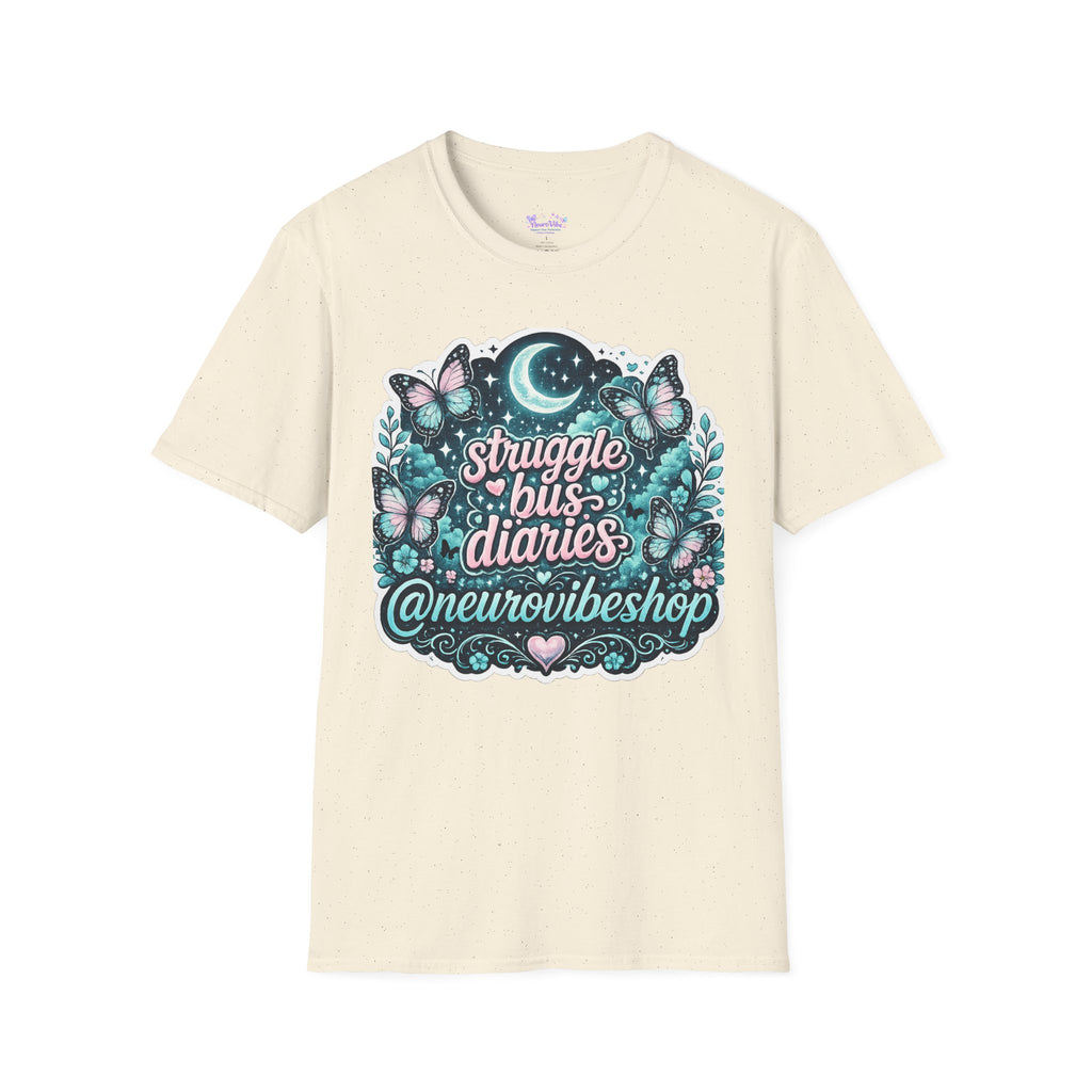 Struggle Bus Diaries Moon Shirt | Neurodivergent Mom Gift | ADHD Autism Awareness Tee | Butterfly Graphic Shirt | NeuroVibe Apparel