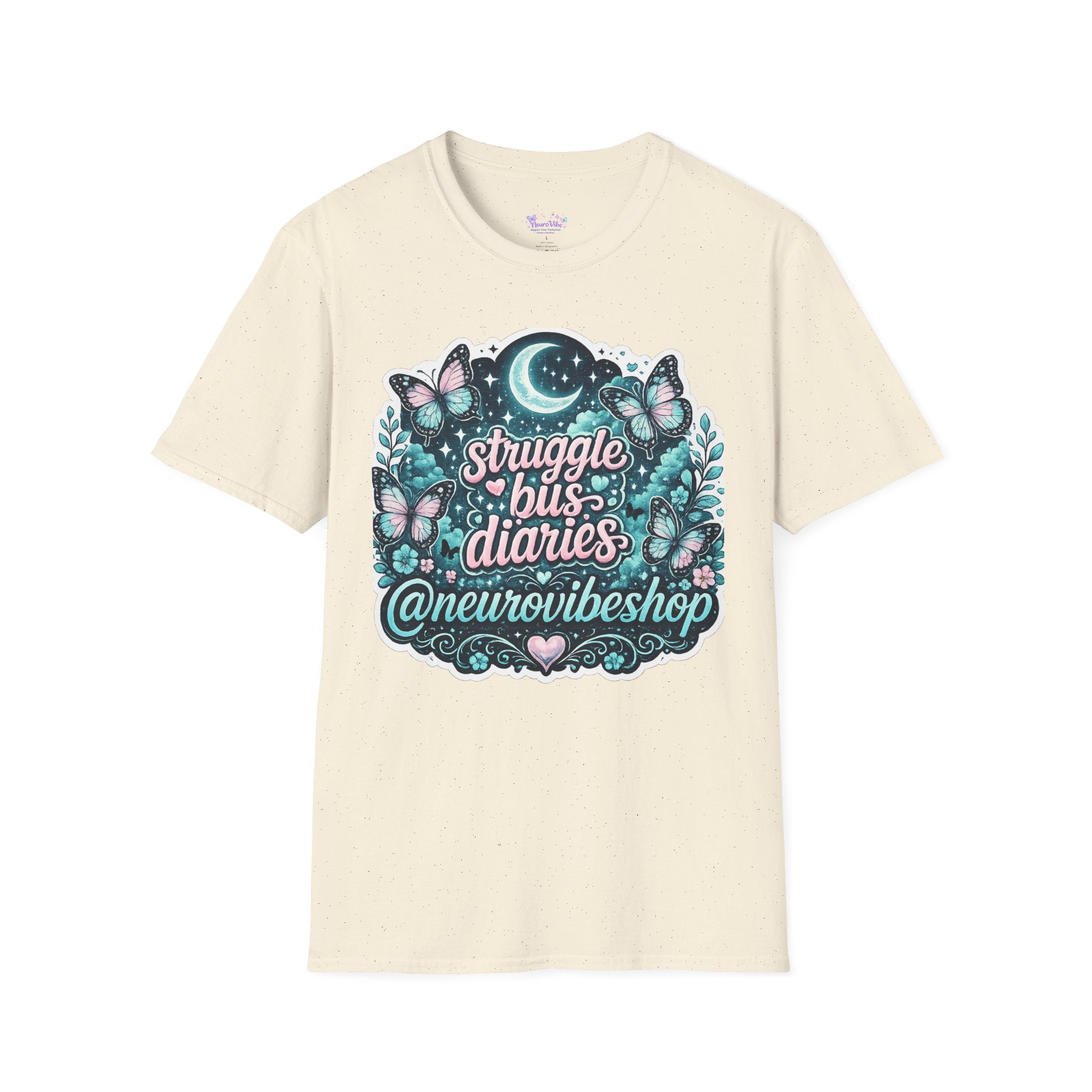 Struggle Bus Diaries Moon Shirt | Neurodivergent Mom Gift | ADHD Autism Awareness Tee | Butterfly Graphic Shirt | NeuroVibe Apparel
