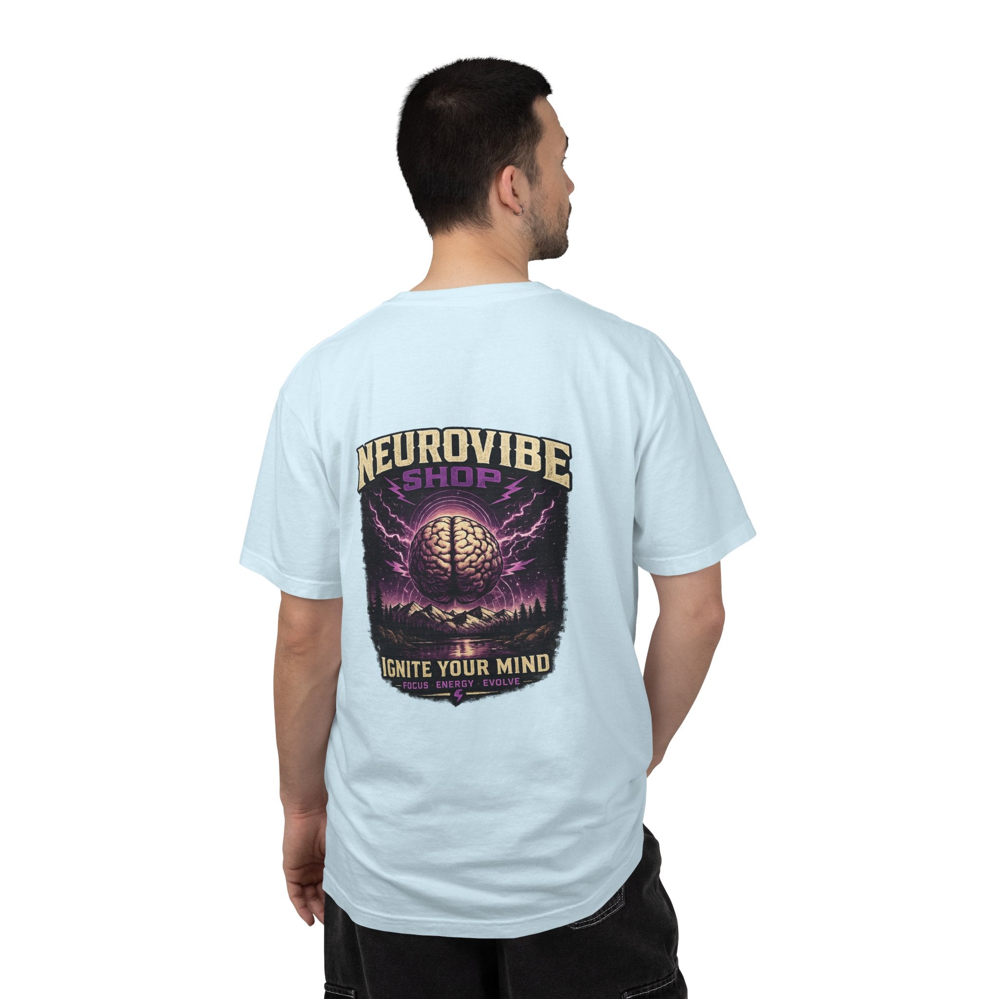 NeuroVibe Shop Ignite Your Mind T-Shirt | Purple Lightning Brain Graphic Tee | Neurodiversity Awareness Shirt | ADHD Autism Mental Health Support Apparel