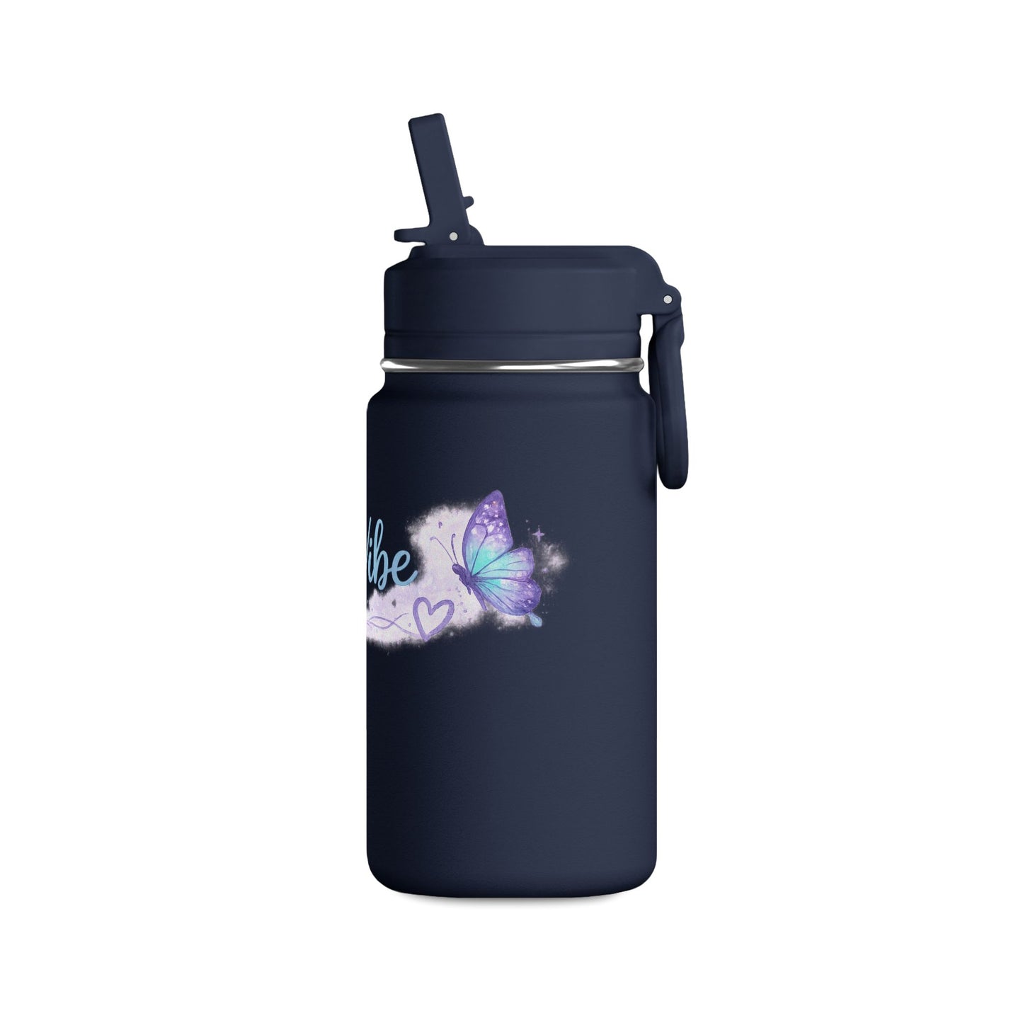 NeuroVibe Butterfly Mini Water Bottle | Kids Back-to-School Drink Bottle | Purple Teal School Hydration Bottle
