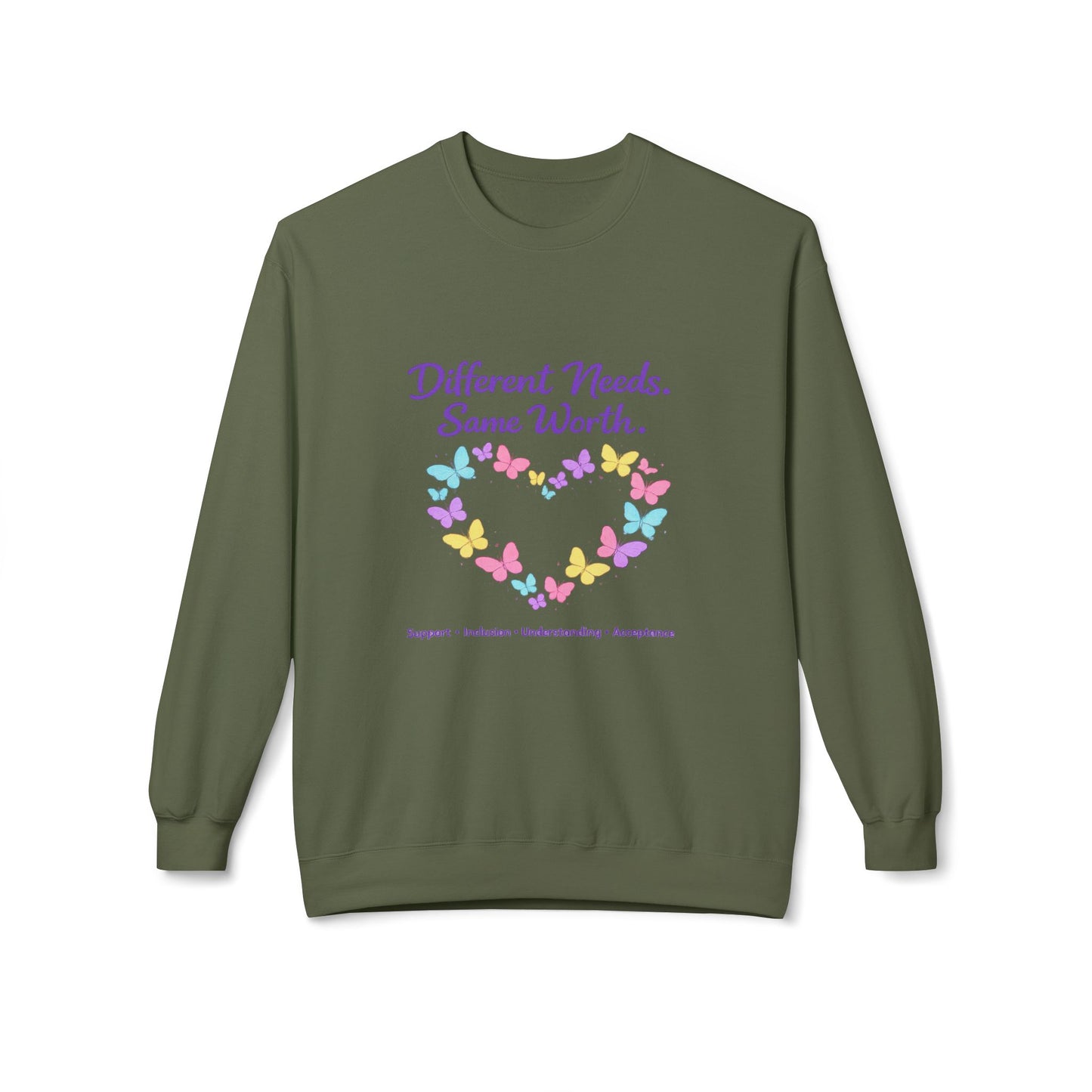Different Needs Same Worth Crewneck | Special Needs Awareness Sweatshirt | Neurodiversity Acceptance Butterfly Sweatshirt | Inclusion Support Sweatshirt