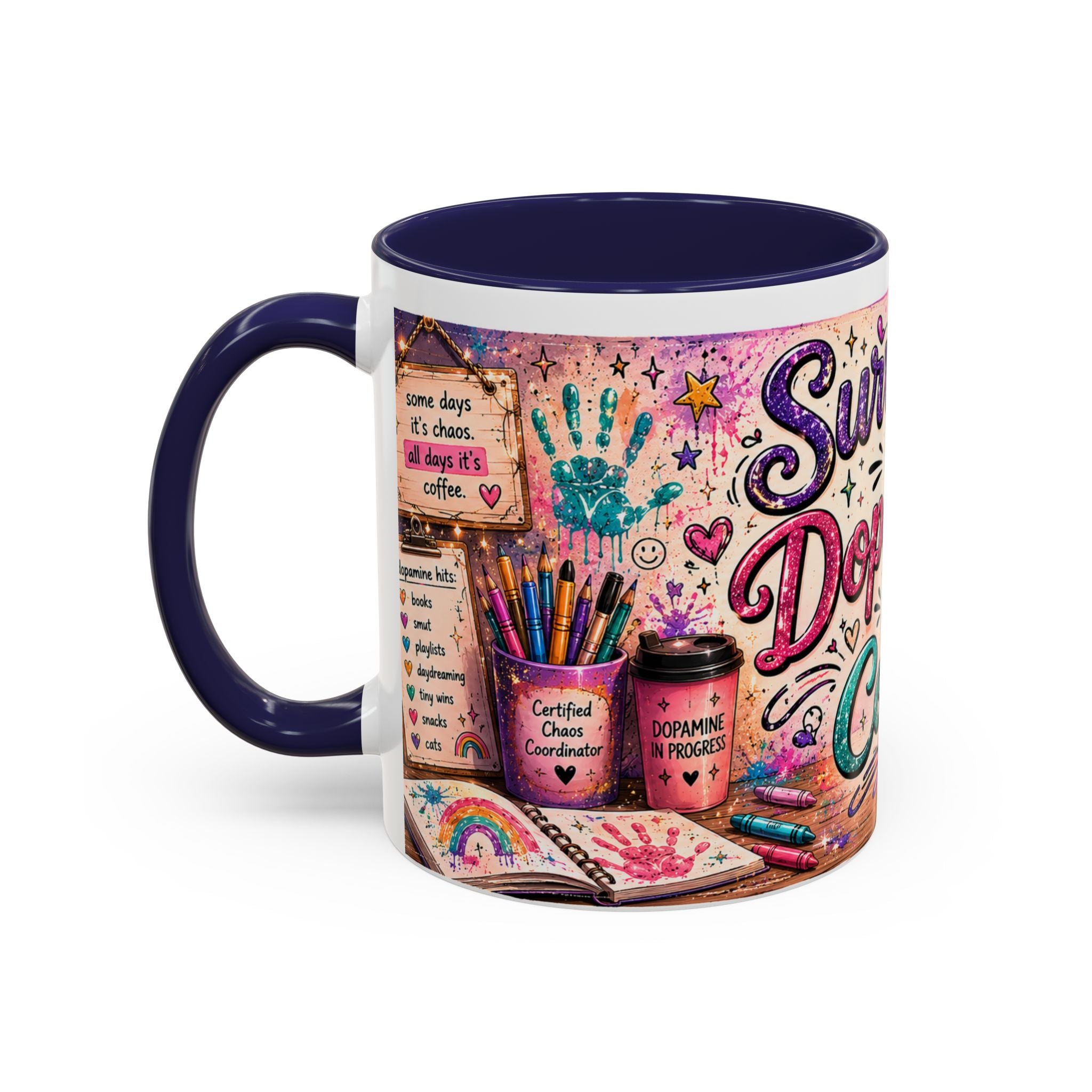 Surviving on Dopamine & Coffee Mug ☕ | Neurospicy Glitter Accent Cup | NeuroVibe Shop™