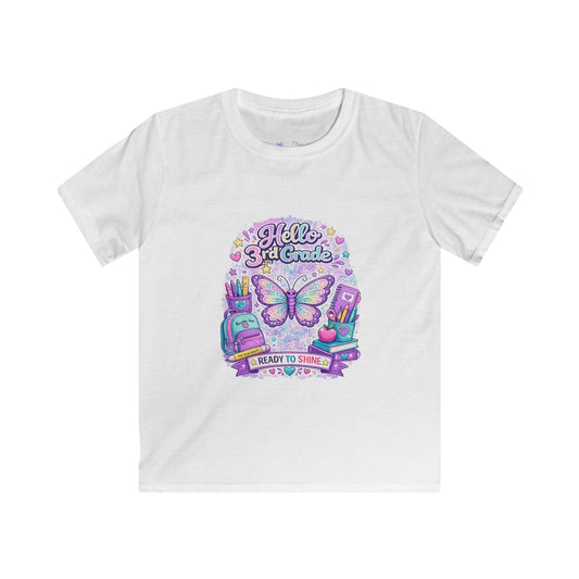 Hello 3rd Grade Ready to Shine T-Shirt | Third Grade Butterfly Shirt | First Day of School Tee | Back to School Kids Apparel 🦋🎒📚💜✨