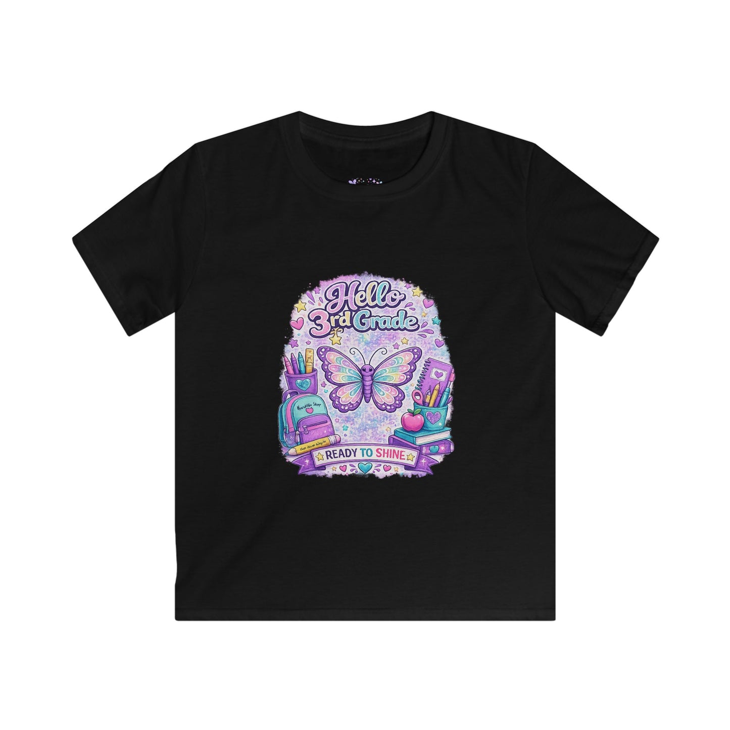 Hello 3rd Grade Ready to Shine T-Shirt | Third Grade Butterfly Shirt | First Day of School Tee | Back to School Kids Apparel 🦋🎒📚💜✨