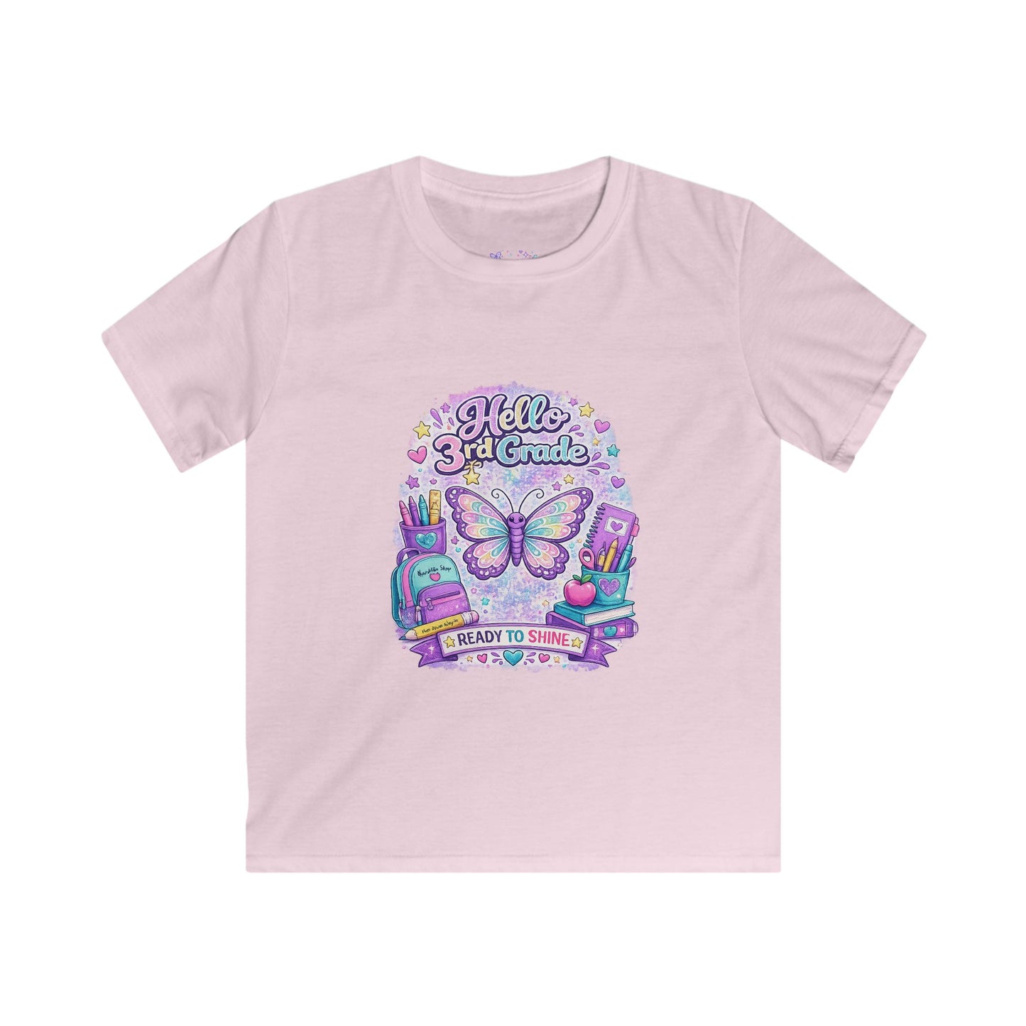 Hello 3rd Grade Ready to Shine T-Shirt | Third Grade Butterfly Shirt | First Day of School Tee | Back to School Kids Apparel 🦋🎒📚💜✨