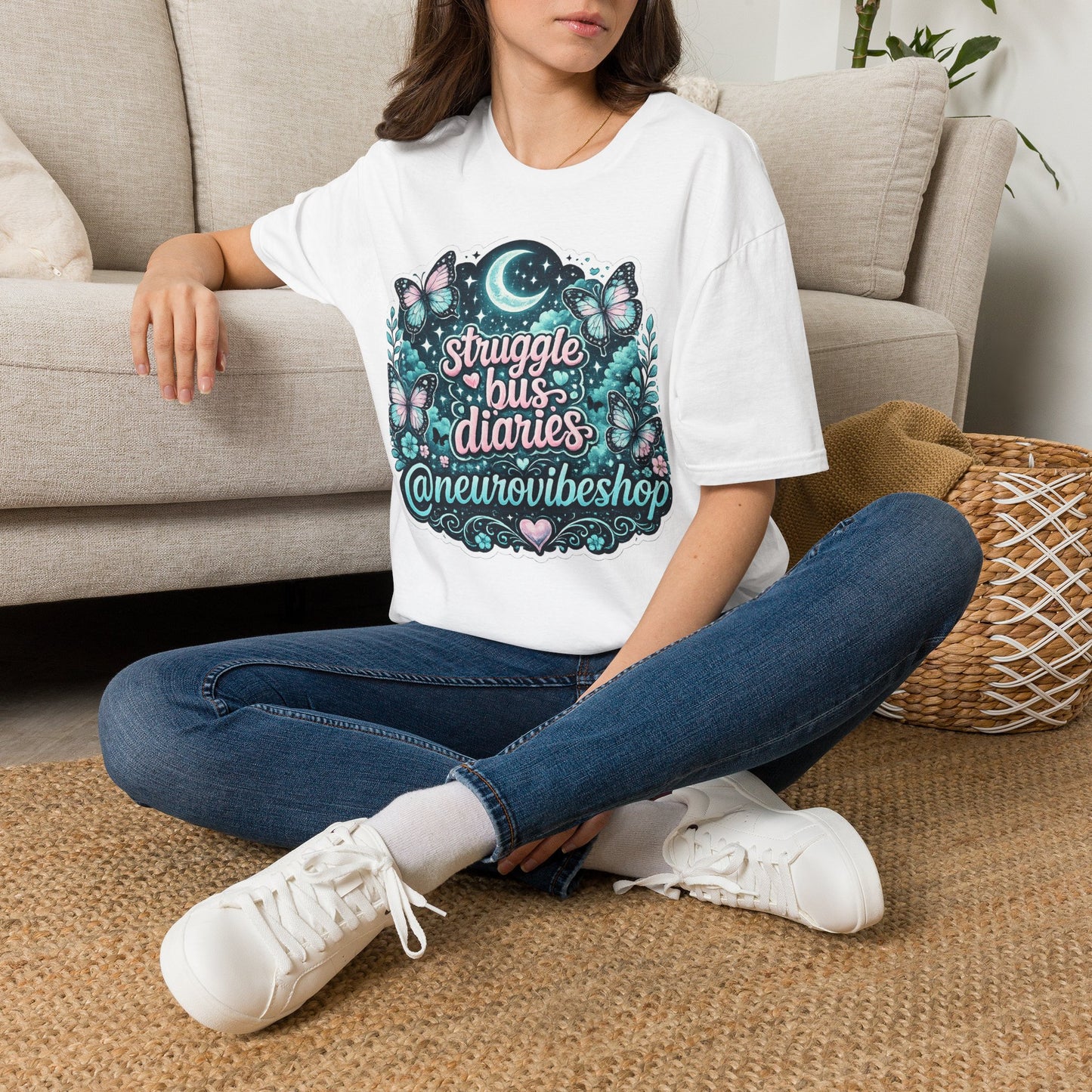 Struggle Bus Diaries Moon Shirt | Neurodivergent Mom Gift | ADHD Autism Awareness Tee | Butterfly Graphic Shirt | NeuroVibe Apparel