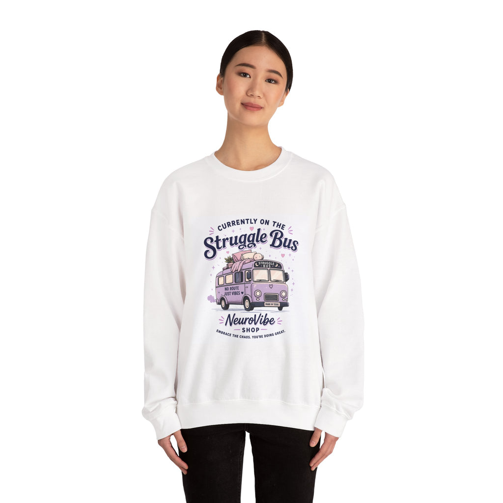 Currently on the Struggle Bus Crewneck 💜 | Retro Mental Health Sweatshirt | NeuroVibe Shop™