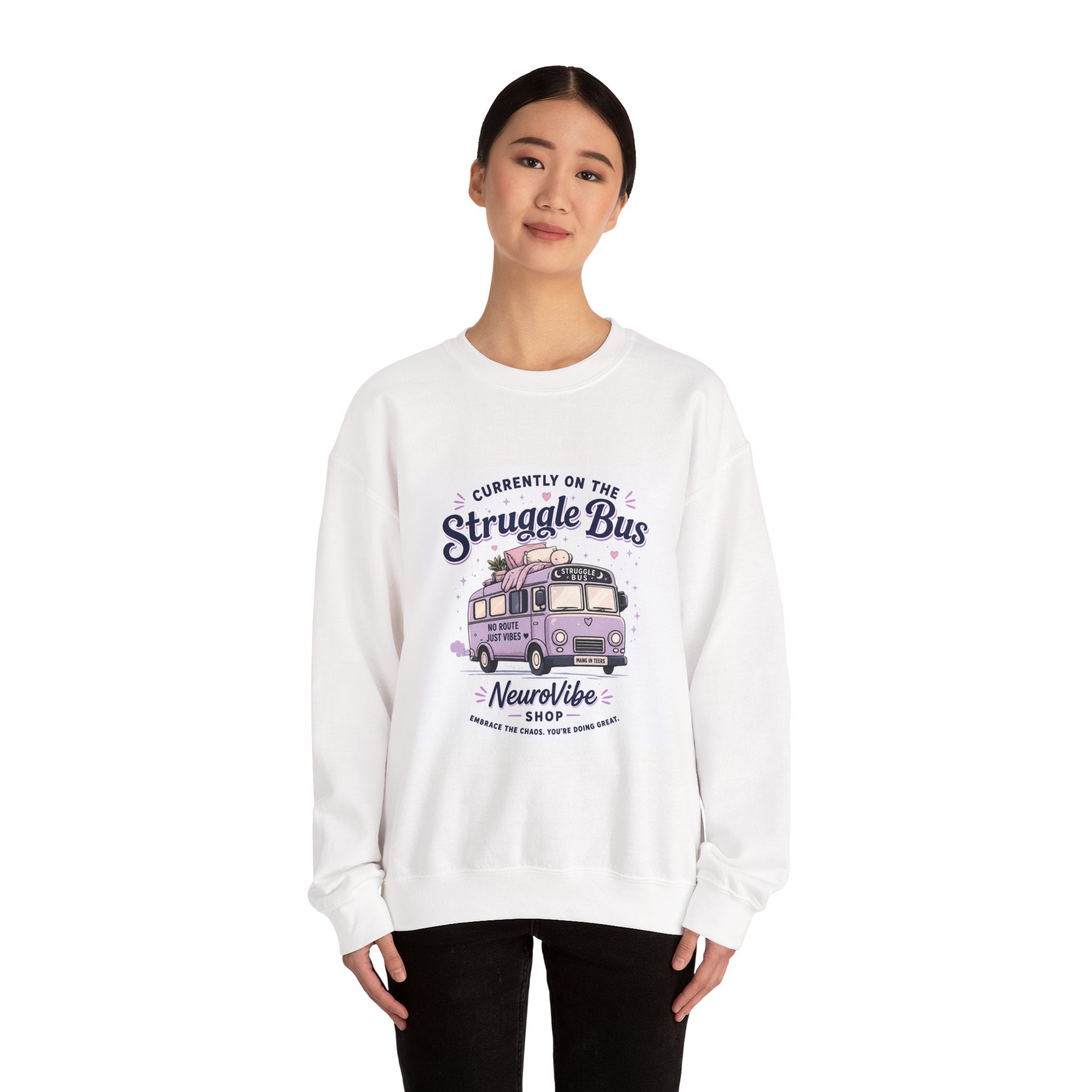 Currently on the Struggle Bus Crewneck 💜 | Retro Mental Health Sweatshirt | NeuroVibe Shop™
