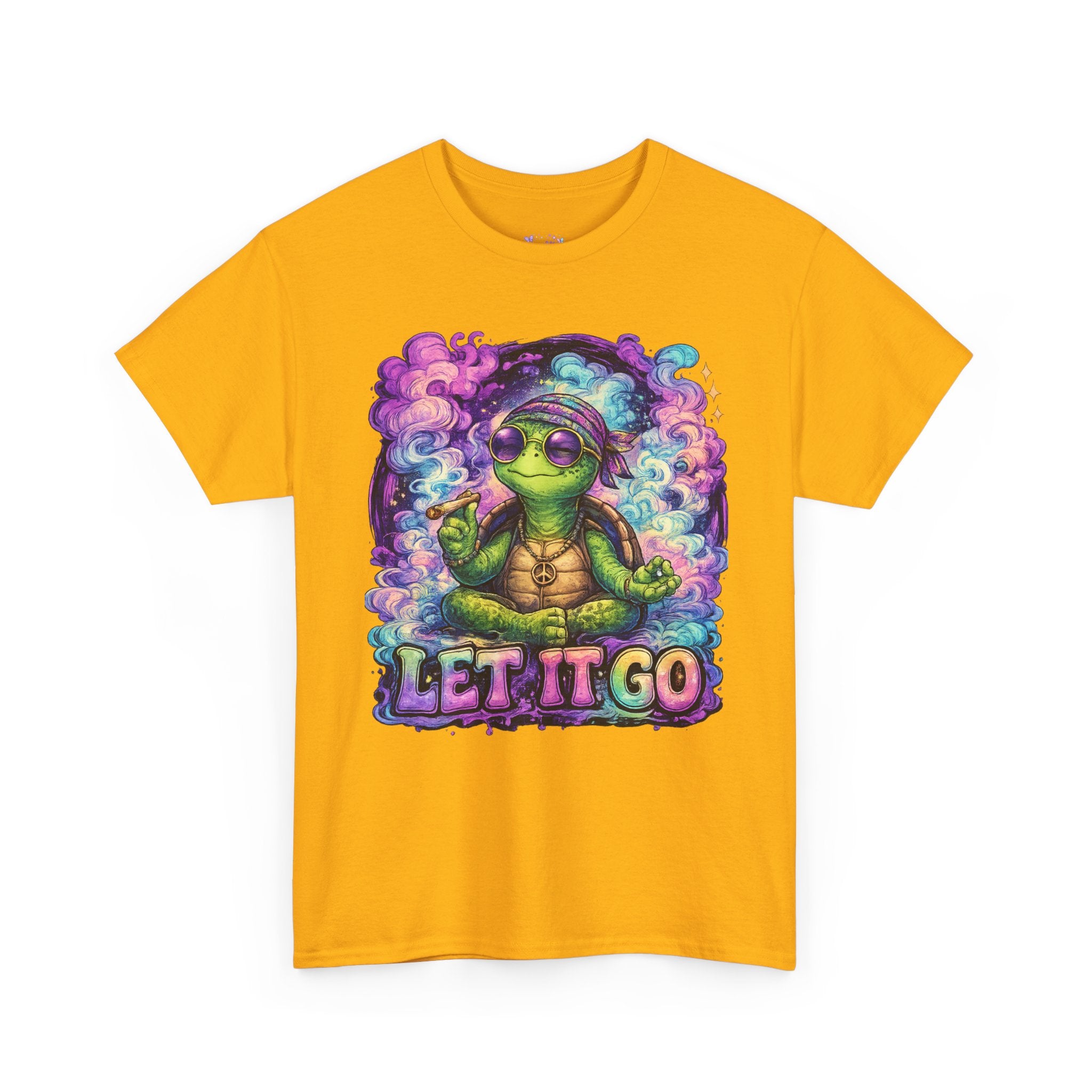 Let It Go Turtle T-Shirt | Chill Turtle Graphic Tee | Retro Hippie Turtle Shirt | Positive Vibes Relaxation Tee | Colorful Smoke Art Shirt