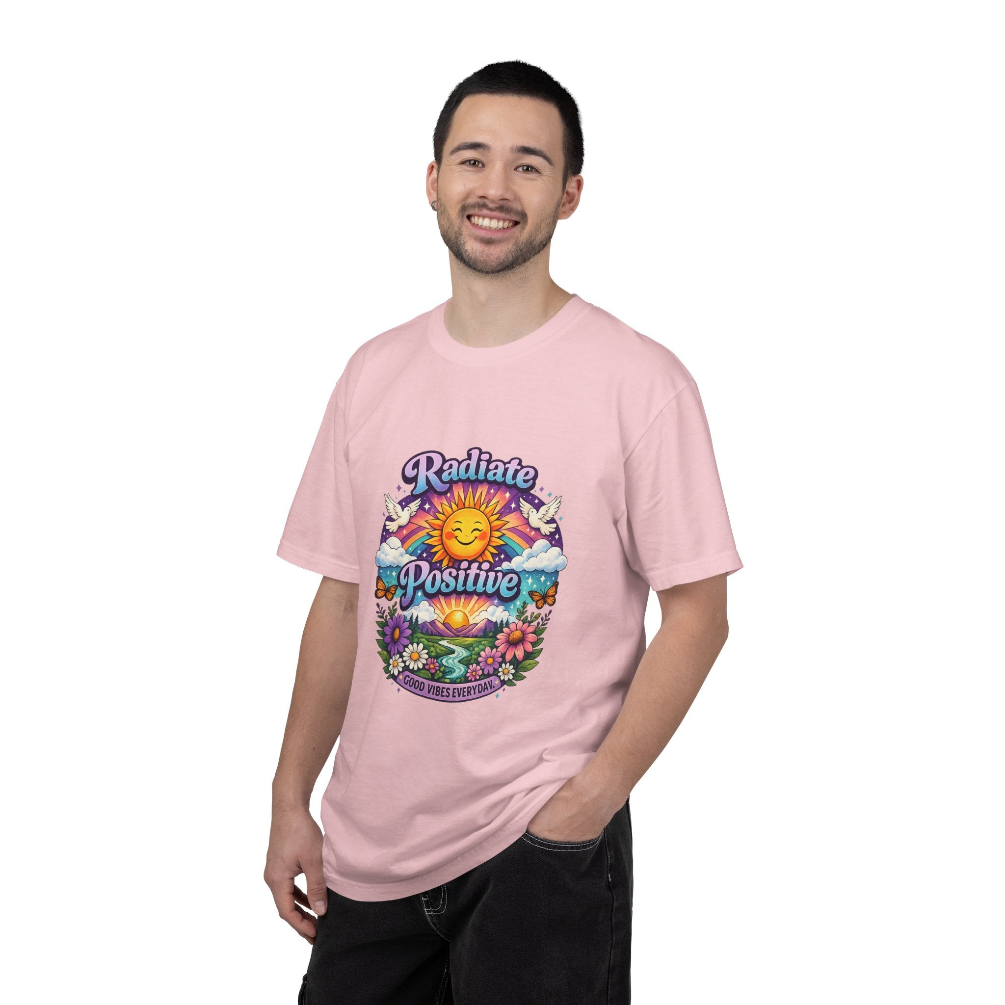 Radiate Positive Shirt – Groovy Purple & Teal Sunshine Floral Tee | Mental Health Awareness Gift