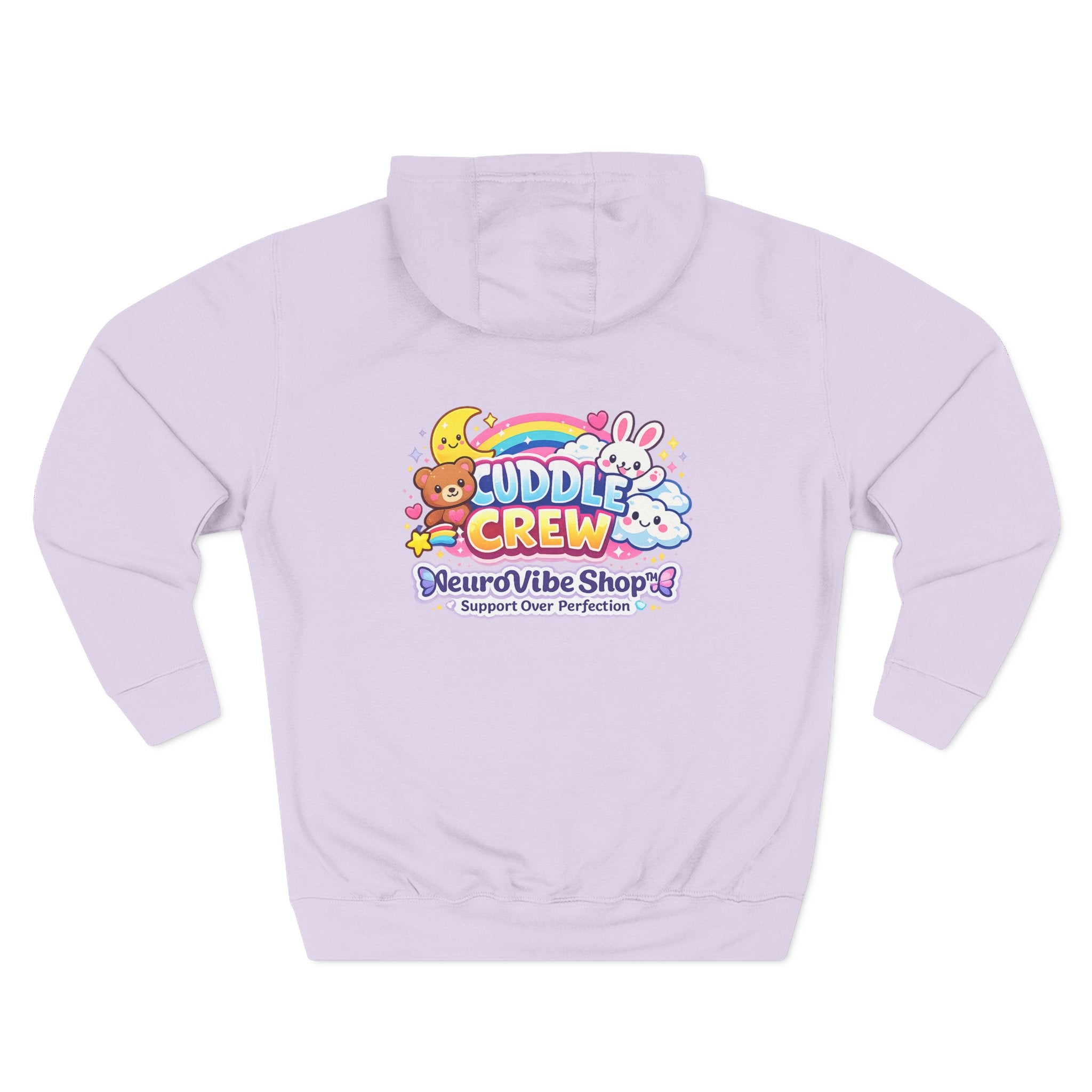 Radiate Positive Hoodie – Front Graphic with Cuddle Crew Back Design | Purple Teal Sunshine Hoodie | Positive Vibes Mental Health Apparel