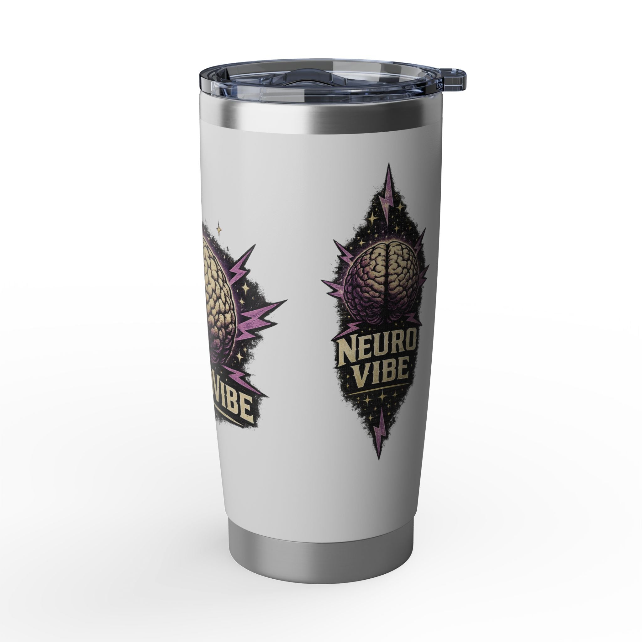 NeuroVibe Shop Ignite Your Mind 20oz Tumbler | Purple Lightning Brain Design | ADHD Autism Awareness Travel Mug | Neurodiversity Mental Health Gift