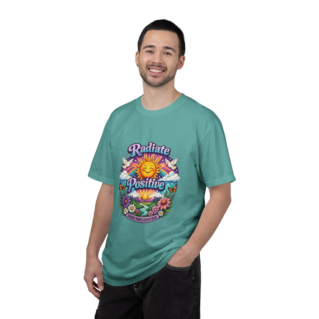 Radiate Positive Shirt – Groovy Purple & Teal Sunshine Floral Tee | Mental Health Awareness Gift