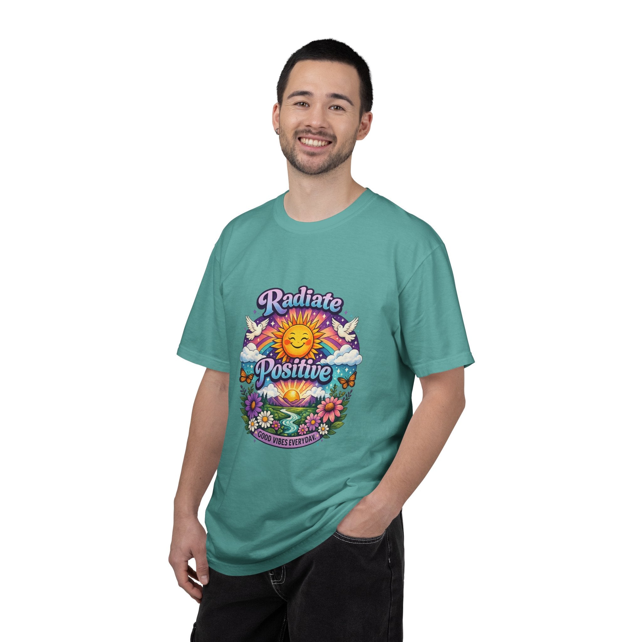 Radiate Positive Shirt – Groovy Purple & Teal Sunshine Floral Tee | Mental Health Awareness Gift