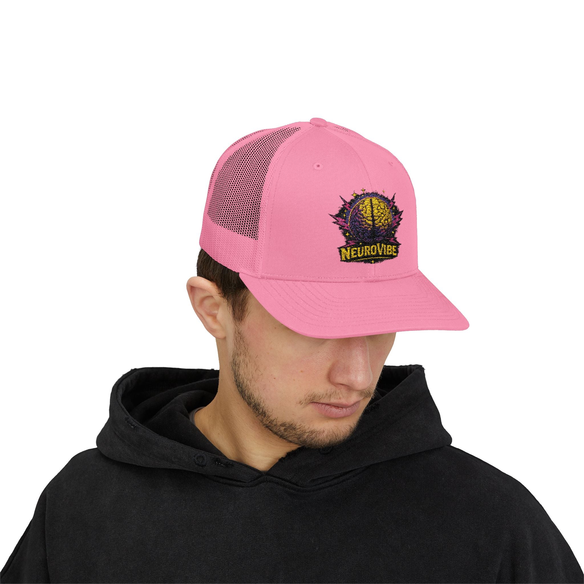 NeuroVibe Shop Retro Patch Hat – Purple Galaxy Mountain Logo Cap, Neurodiversity Awareness Hat, ADHD Autism Support Apparel, Vintage Outdoor Style Gift