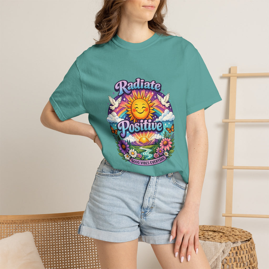 Radiate Positive Shirt – Groovy Purple & Teal Sunshine Floral Tee | Mental Health Awareness Gift