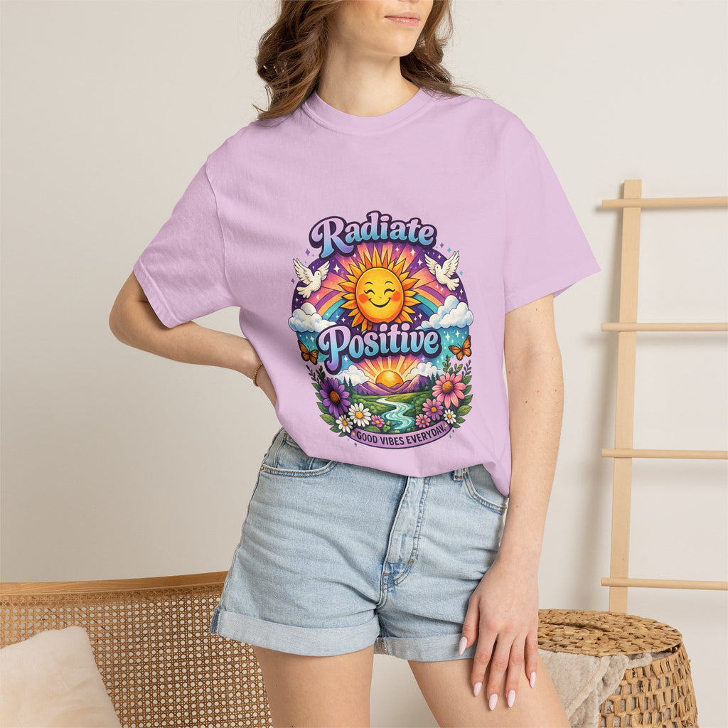 Radiate Positive Shirt – Groovy Purple & Teal Sunshine Floral Tee | Mental Health Awareness Gift