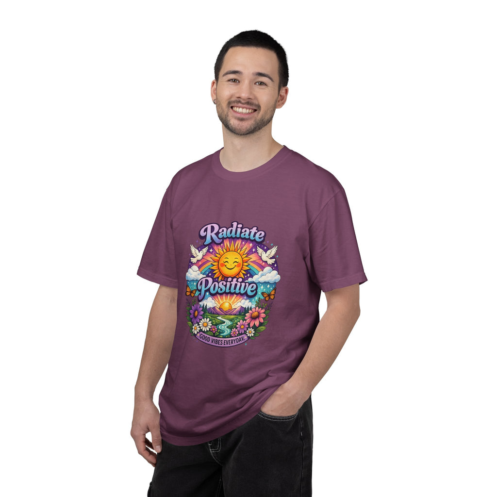 Radiate Positive Shirt – Groovy Purple & Teal Sunshine Floral Tee | Mental Health Awareness Gift