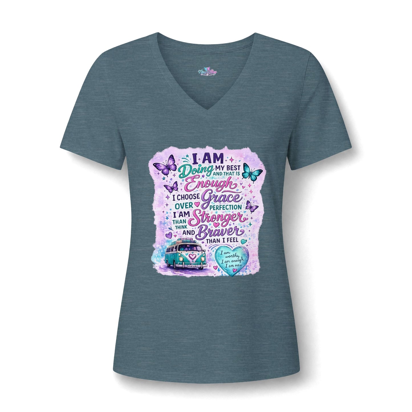 V‑Neck Tee — NeuroVibes Positive Affirmation T-Shirt | Choose Grace Over Perfection 💜🦋