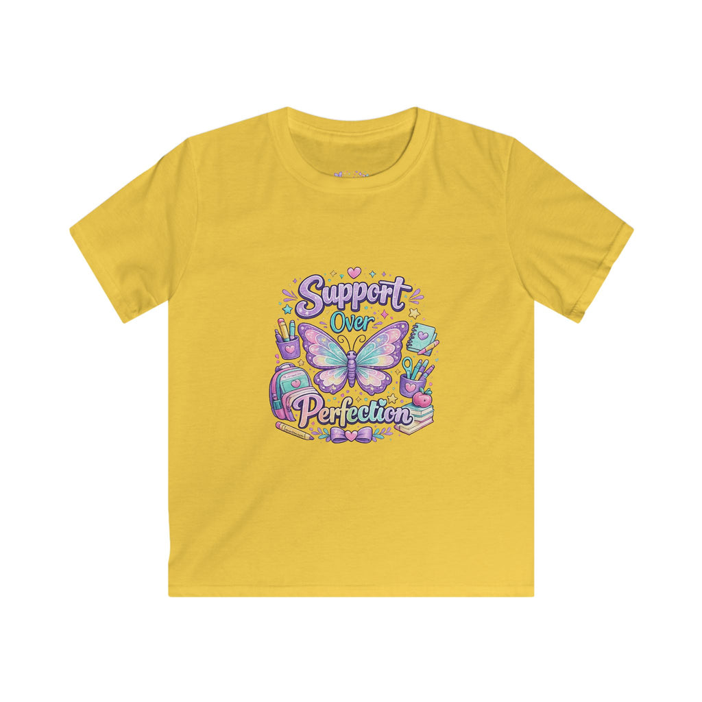 Support Over Perfection T-Shirt | Butterfly School Graphic Tee | Neurodiversity Awareness Apparel 🚌💜📚🌈
