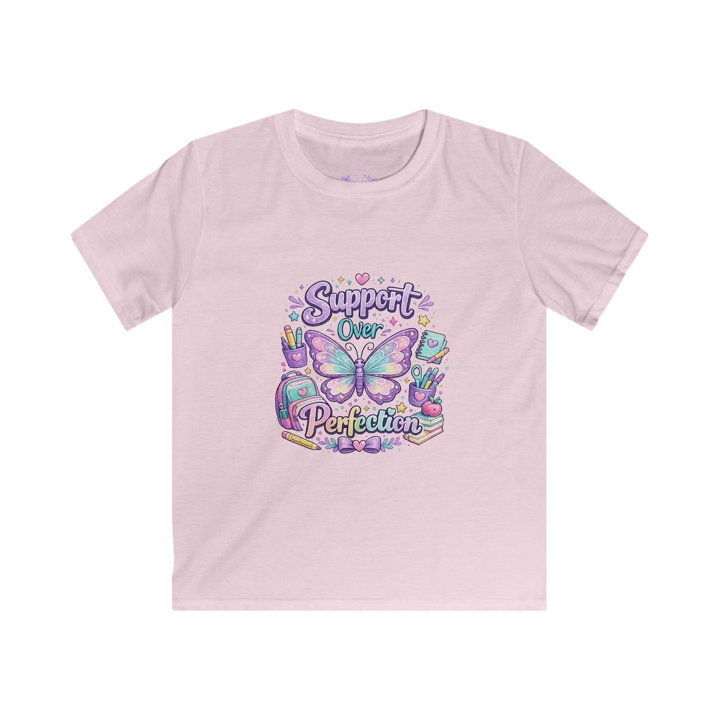 Support Over Perfection T-Shirt | Butterfly School Graphic Tee | Neurodiversity Awareness Apparel 🚌💜📚🌈
