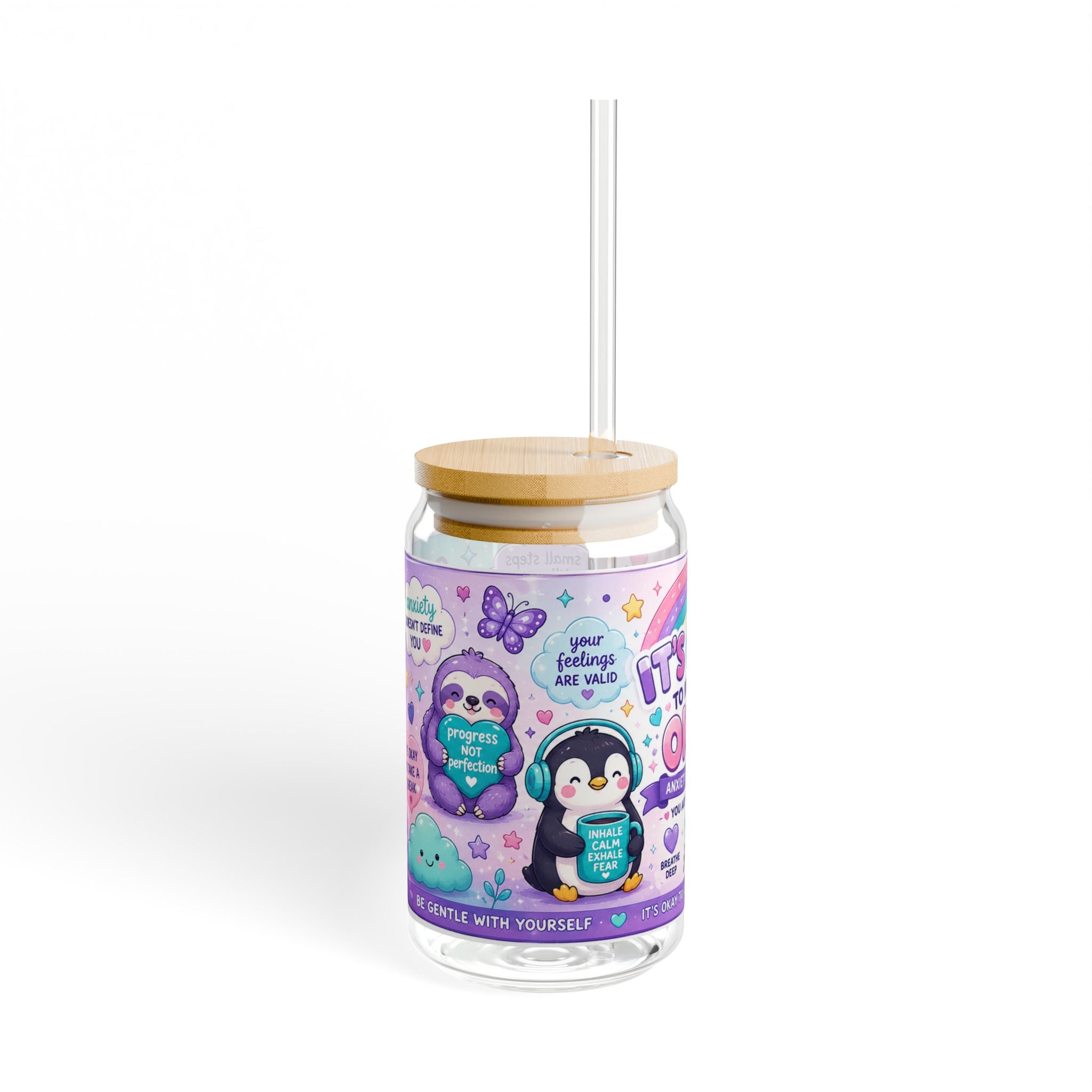 It’s Okay to Not Be Okay Glass Tumbler | Anxiety Awareness 16oz Sipper Cup | NeuroVibe Shop™