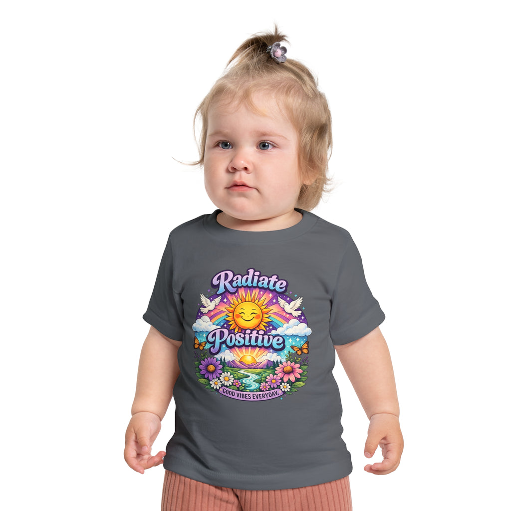 Radiate Positive Toddler T-Shirt – Purple Teal Sunshine Graphic Tee | Positive Vibes Kids Shirt | Inspirational Rainbow Toddler Clothing