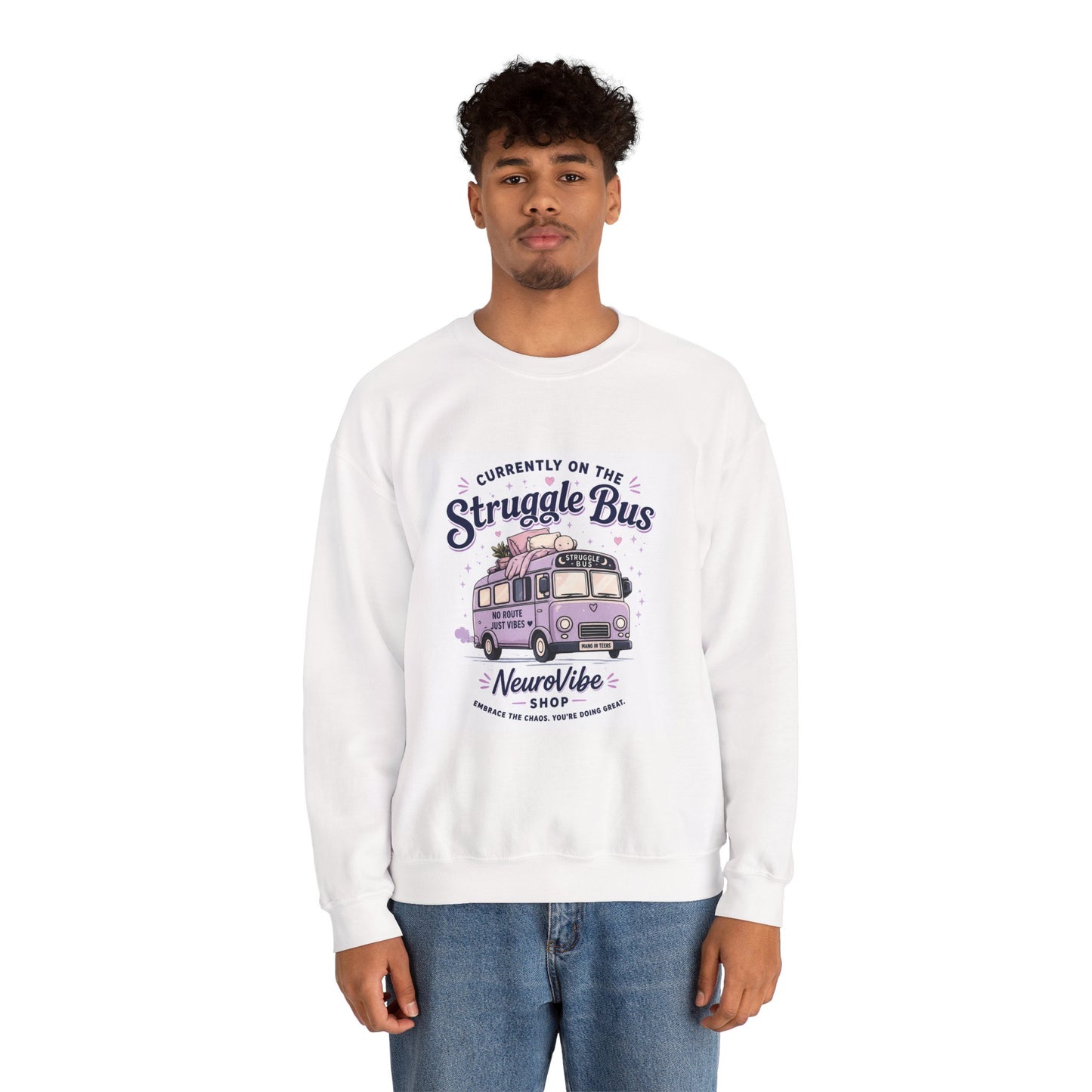 Currently on the Struggle Bus Crewneck 💜 | Retro Mental Health Sweatshirt | NeuroVibe Shop™
