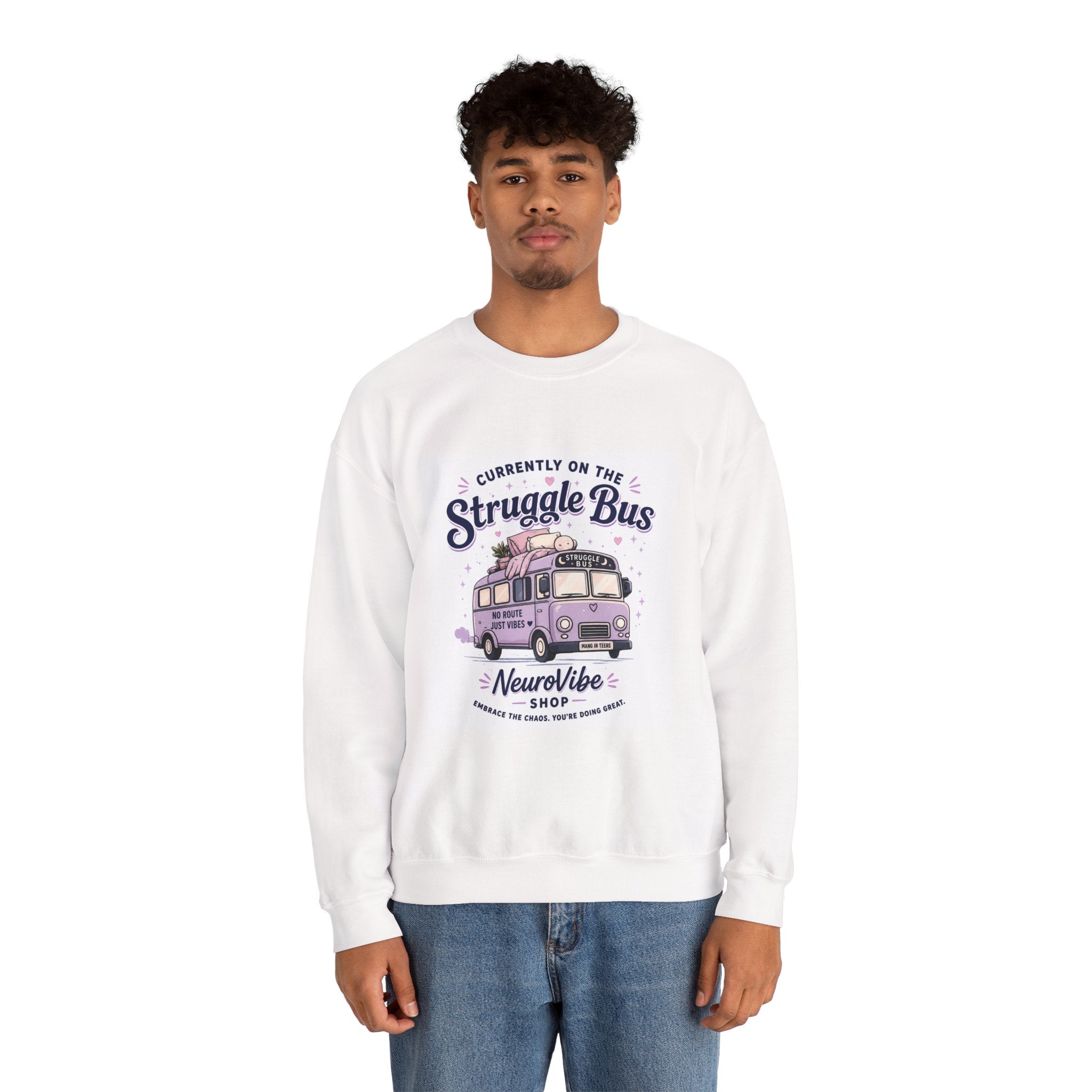 Currently on the Struggle Bus Crewneck 💜 | Retro Mental Health Sweatshirt | NeuroVibe Shop™