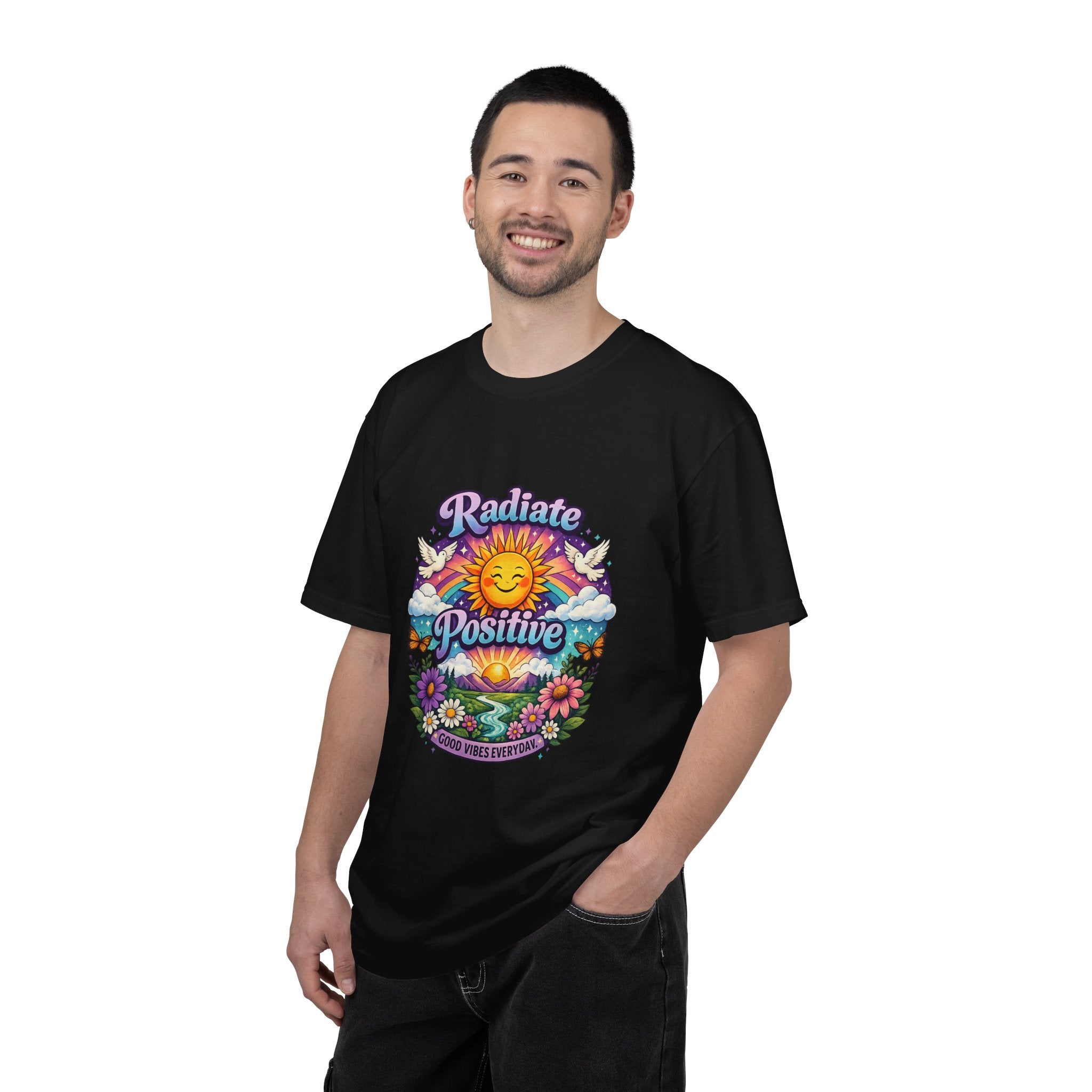 Radiate Positive Shirt – Groovy Purple & Teal Sunshine Floral Tee | Mental Health Awareness Gift