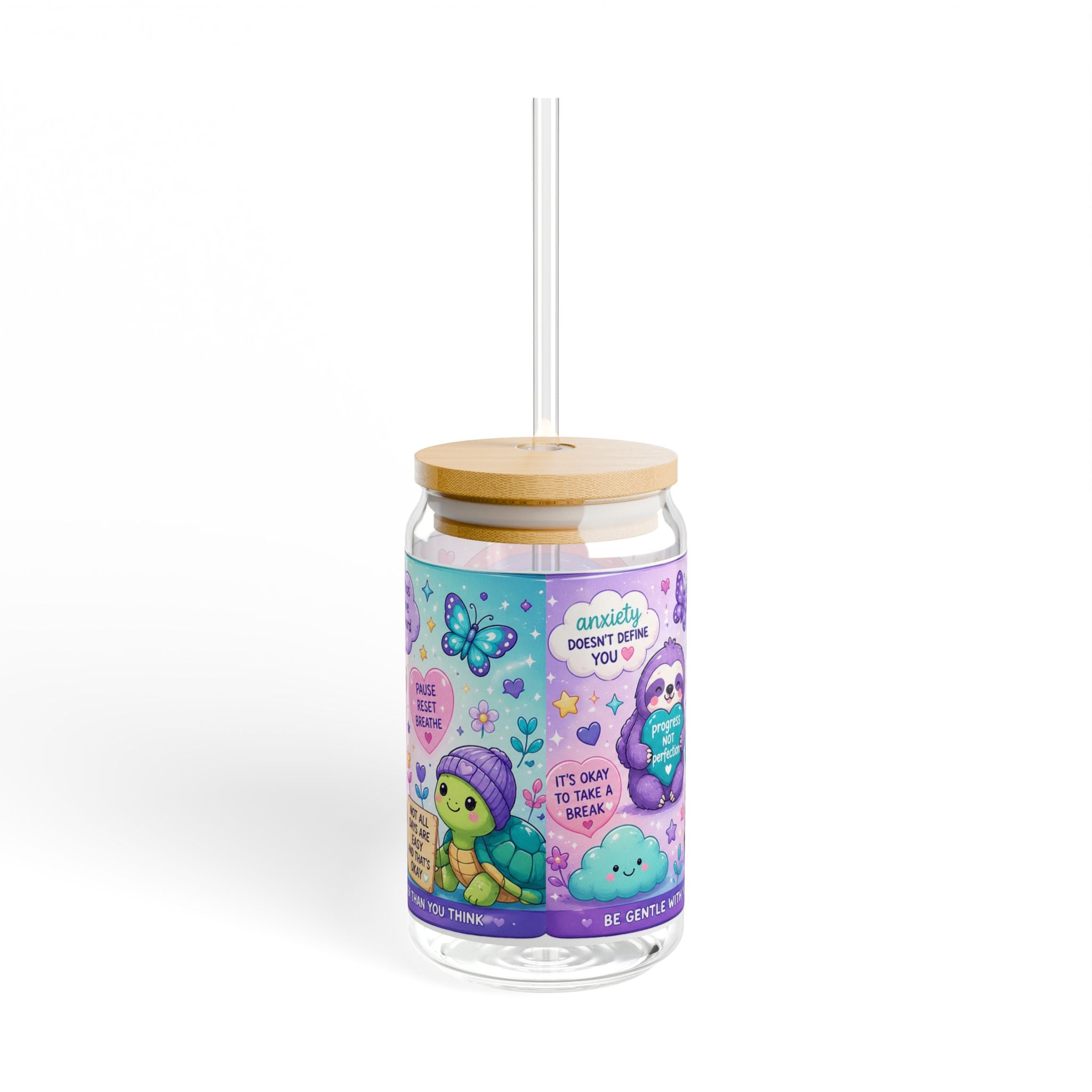 It’s Okay to Not Be Okay Glass Tumbler | Anxiety Awareness 16oz Sipper Cup | NeuroVibe Shop™