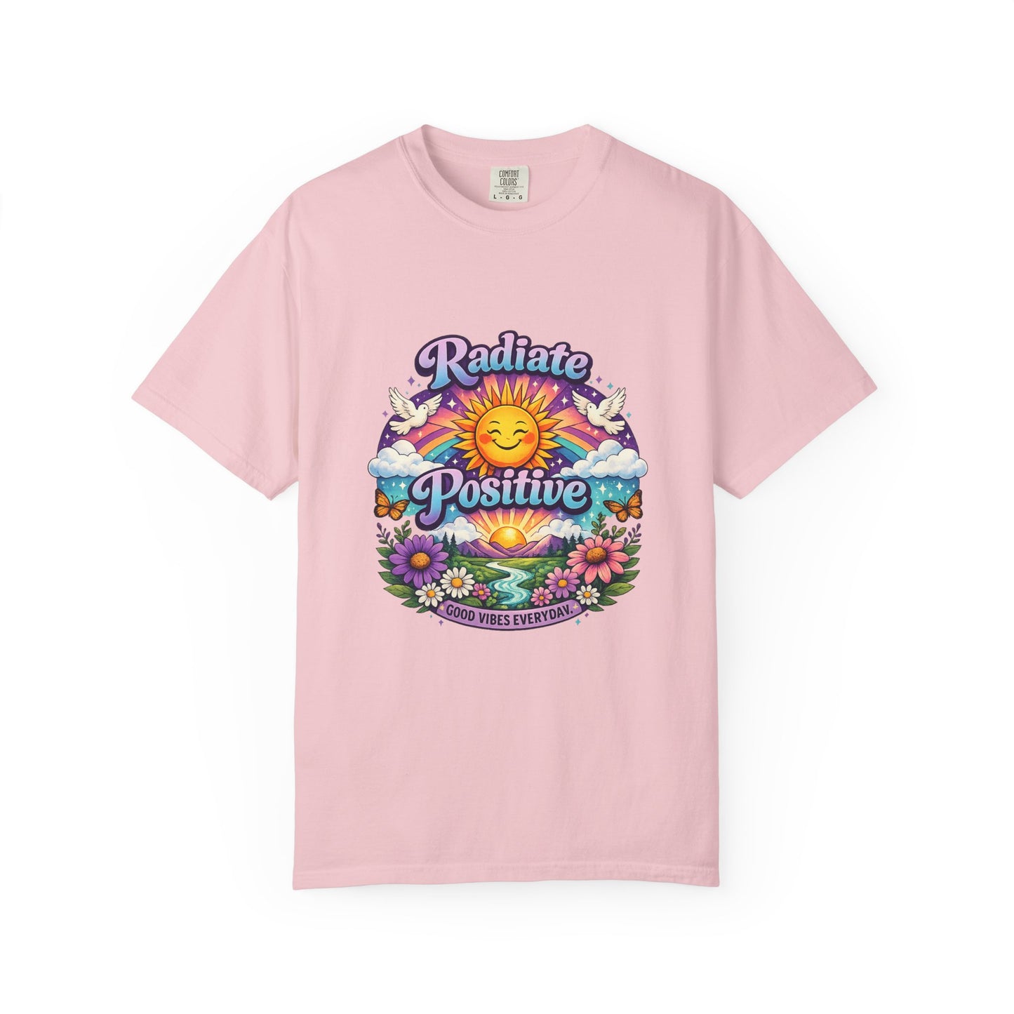 Radiate Positive Shirt – Groovy Purple & Teal Sunshine Floral Tee | Mental Health Awareness Gift